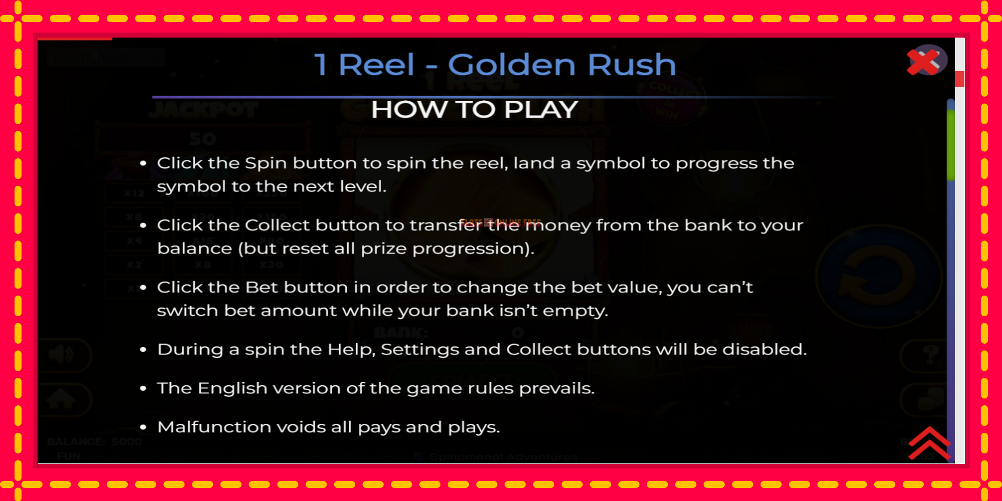 1 Reel Golden Rush - spēļu automāts ar modernu grafiku