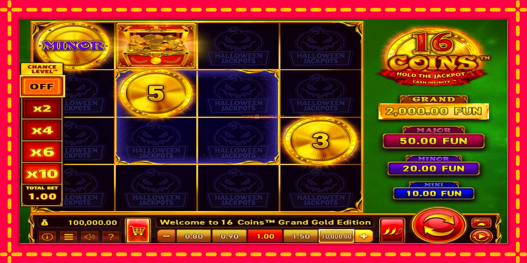 16 Coins Grand Gold Edition Halloween Jackpots - spēļu automāts ar modernu grafiku