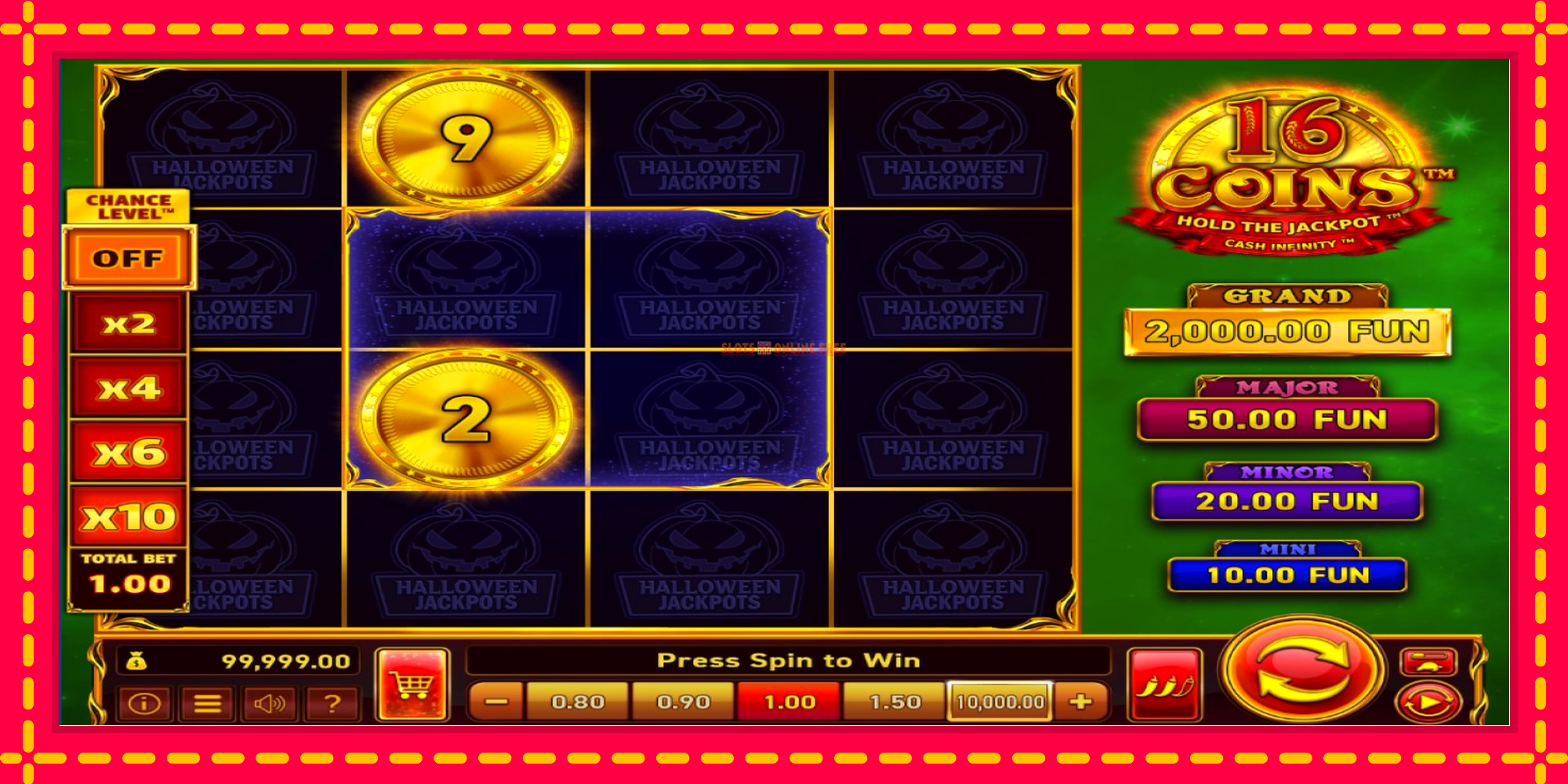 16 Coins Grand Gold Edition Halloween Jackpots - spēļu automāts ar modernu grafiku