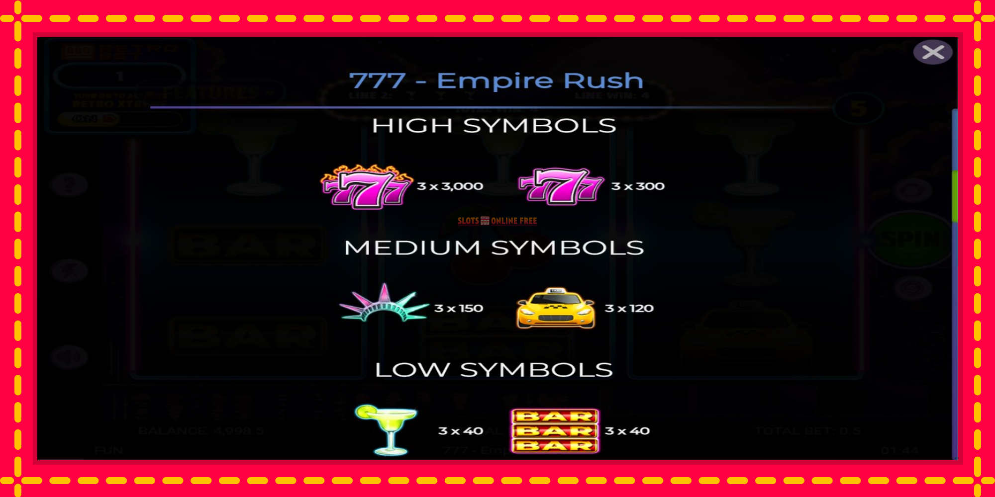 777 Empire Rush - spēļu automāts ar modernu grafiku