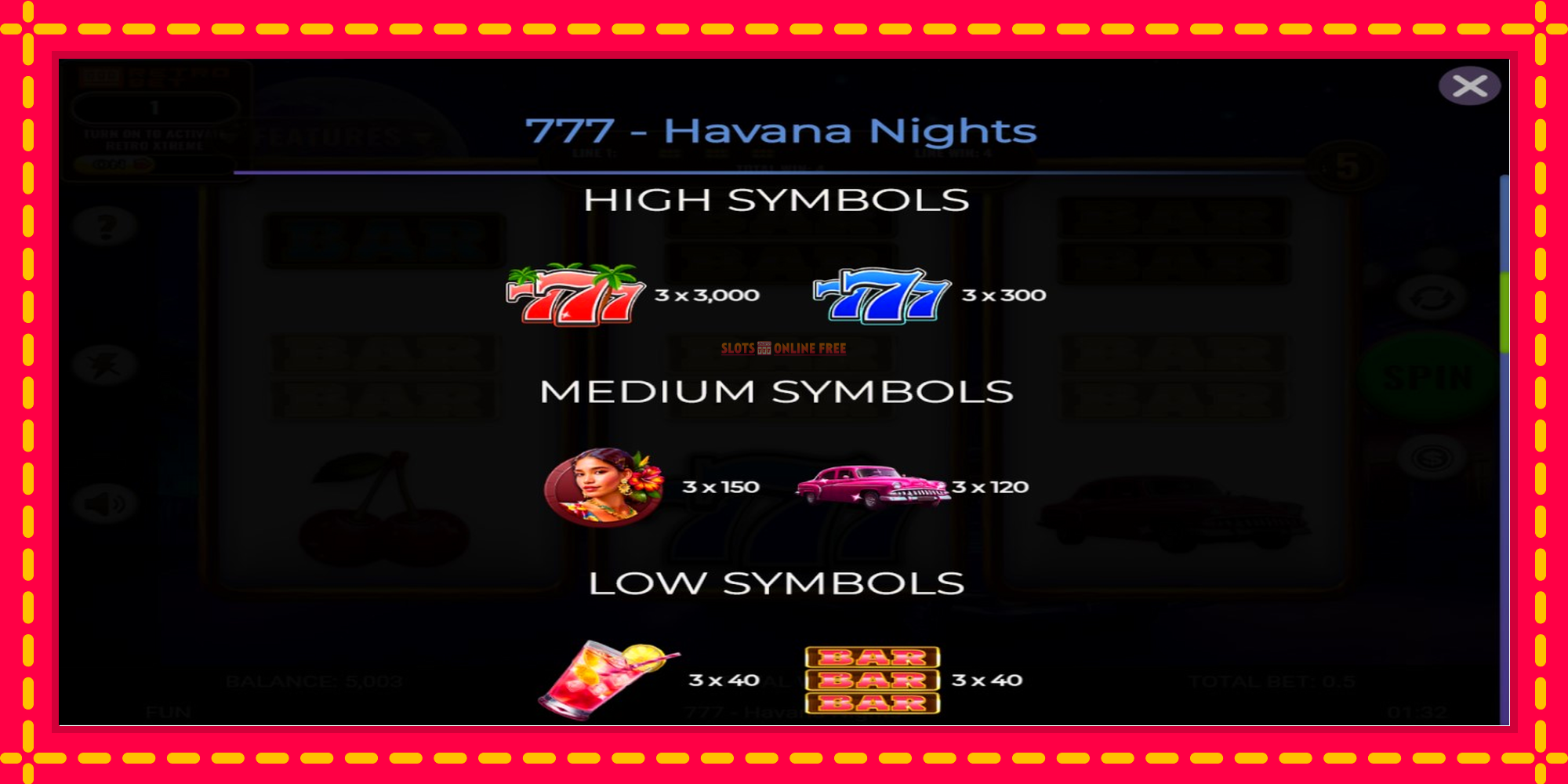 777 - Havana Nights - spēļu automāts ar modernu grafiku