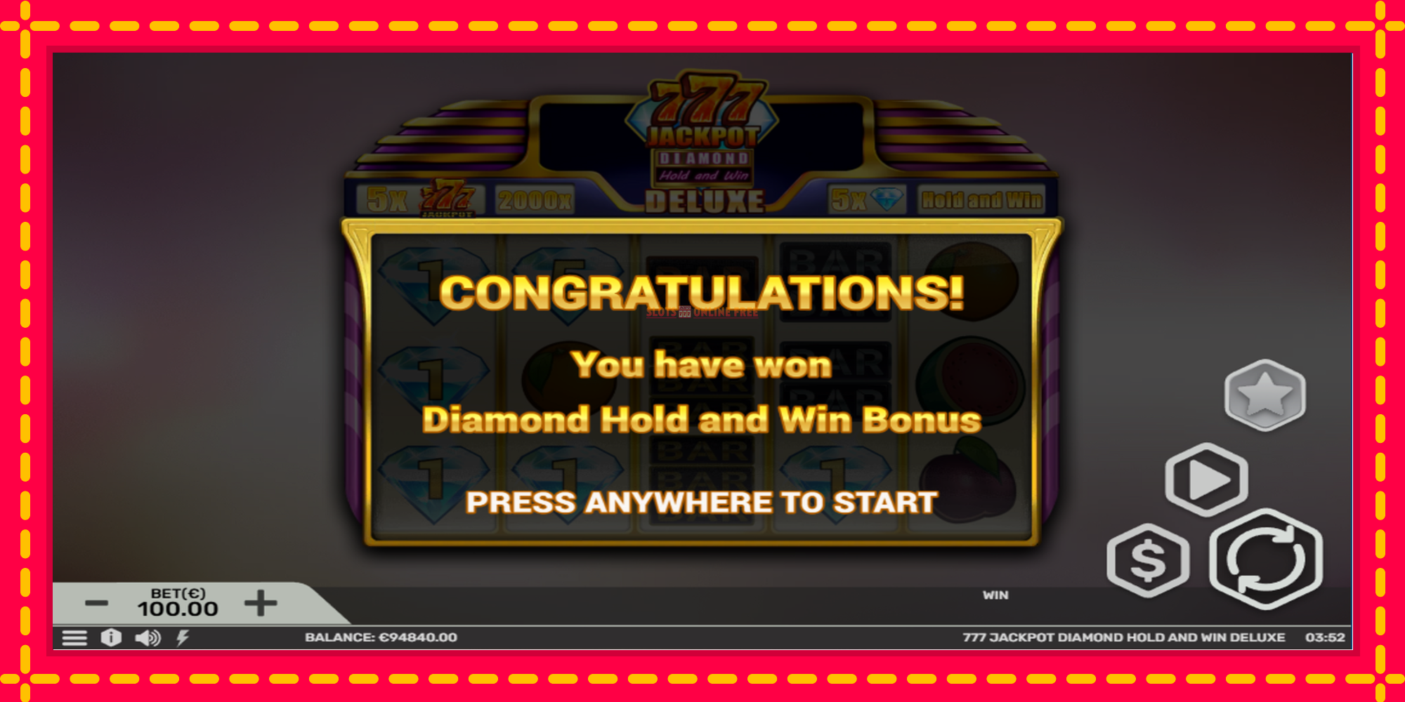 777 Jackpot Diamond Hold and Win Deluxe - spēļu automāts ar modernu grafiku