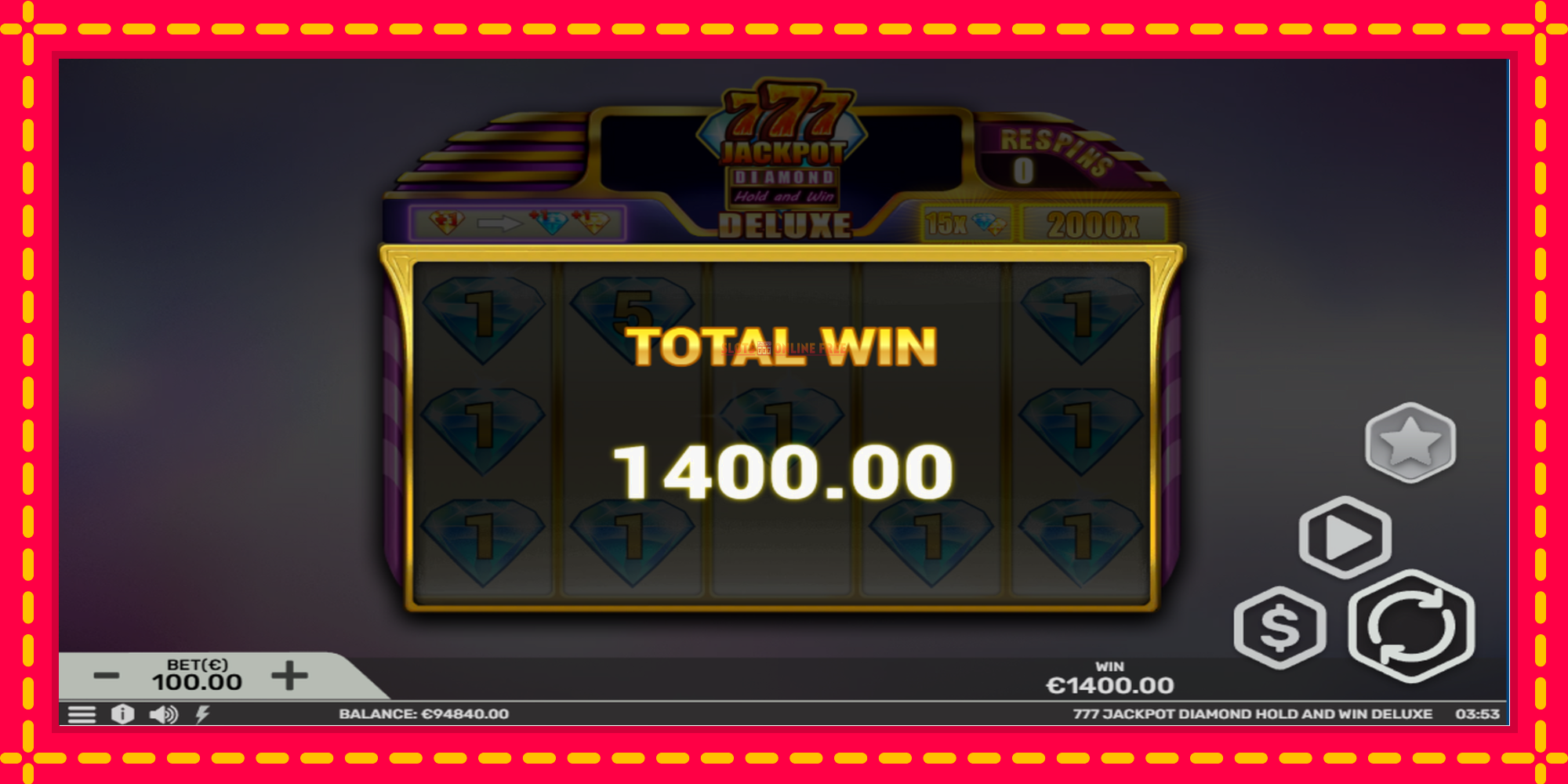 777 Jackpot Diamond Hold and Win Deluxe - spēļu automāts ar modernu grafiku