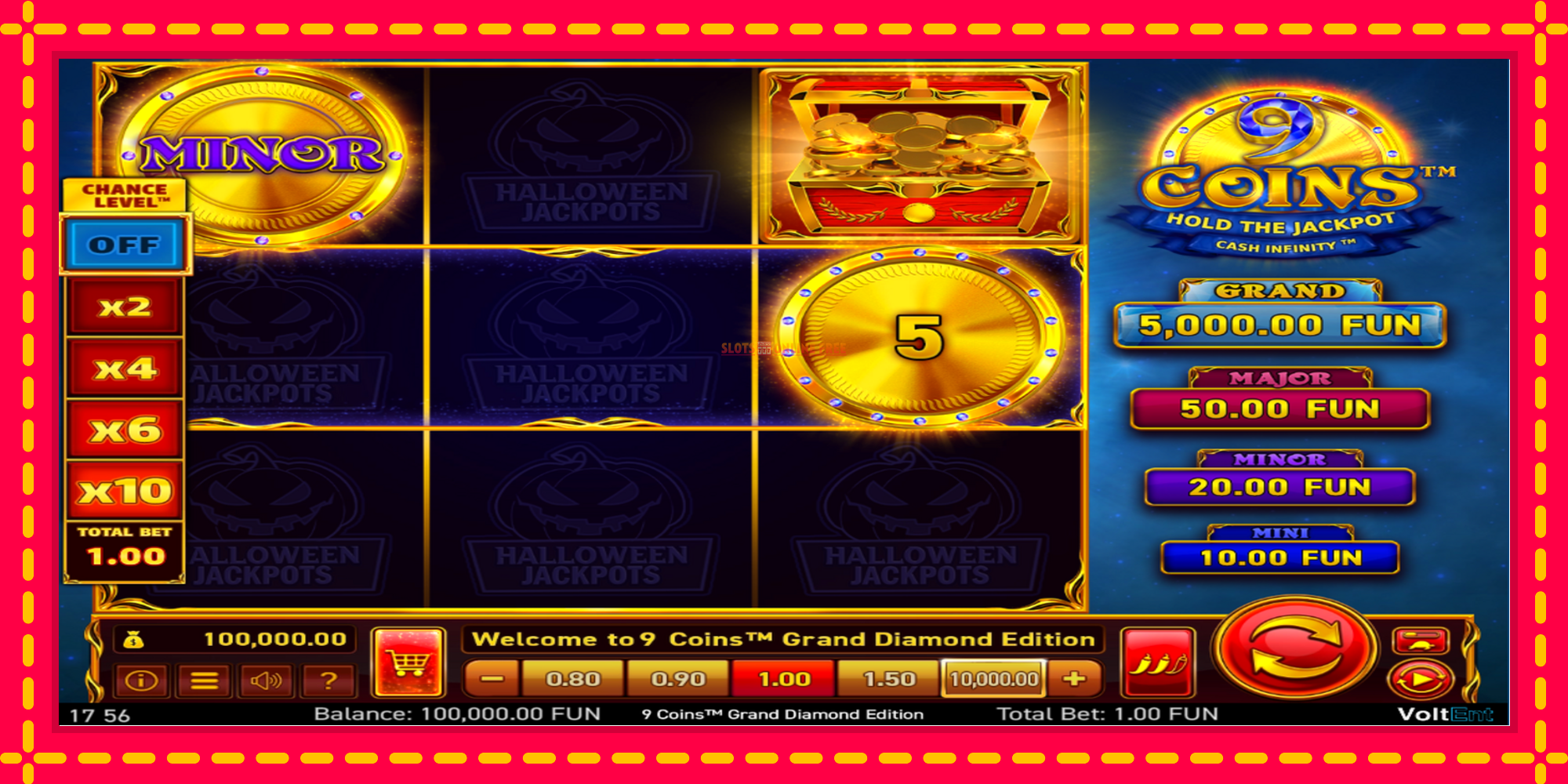 9 Coins Grand Diamond Edition Halloween Jackpots - spēļu automāts ar modernu grafiku