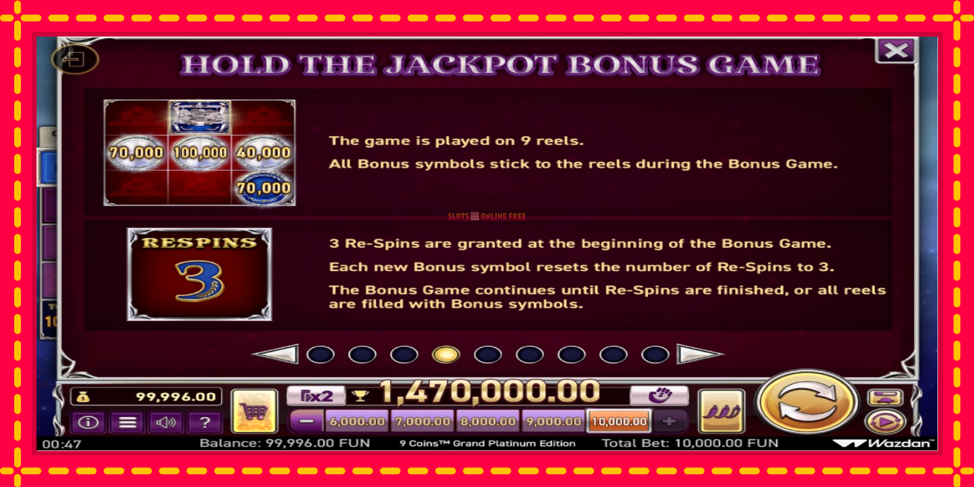 9 Coins Grand Platinum Edition Score The Jackpot - spēļu automāts ar modernu grafiku