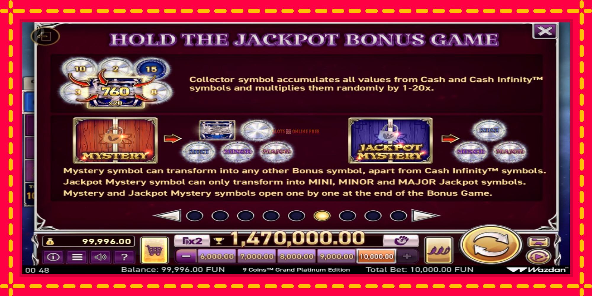 9 Coins Grand Platinum Edition Score The Jackpot - spēļu automāts ar modernu grafiku