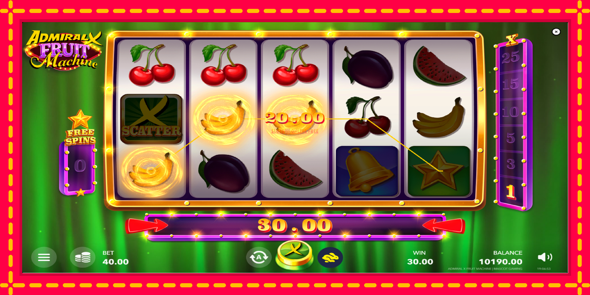 Admiral X Fruit Machine - spēļu automāts ar modernu grafiku