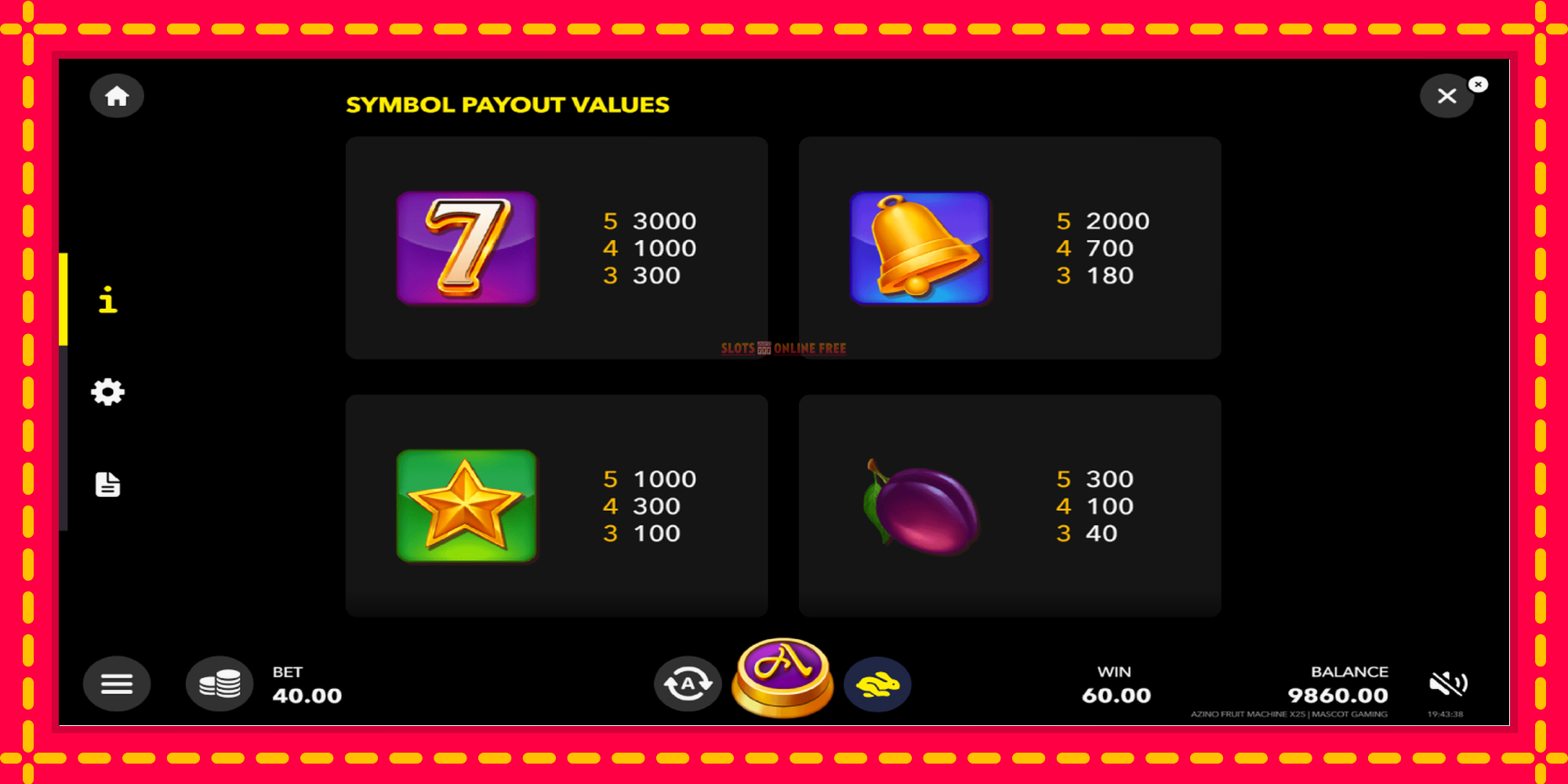 Azino Fruit Machine x25 - spēļu automāts ar modernu grafiku