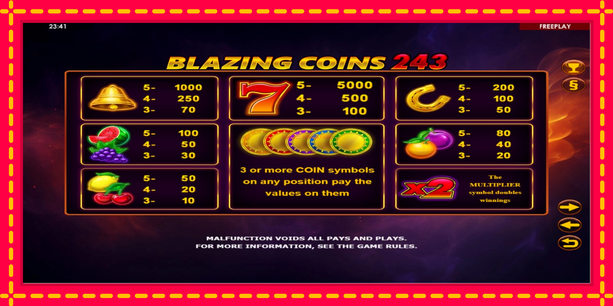 Blazing Coins 243 - spēļu automāts ar modernu grafiku