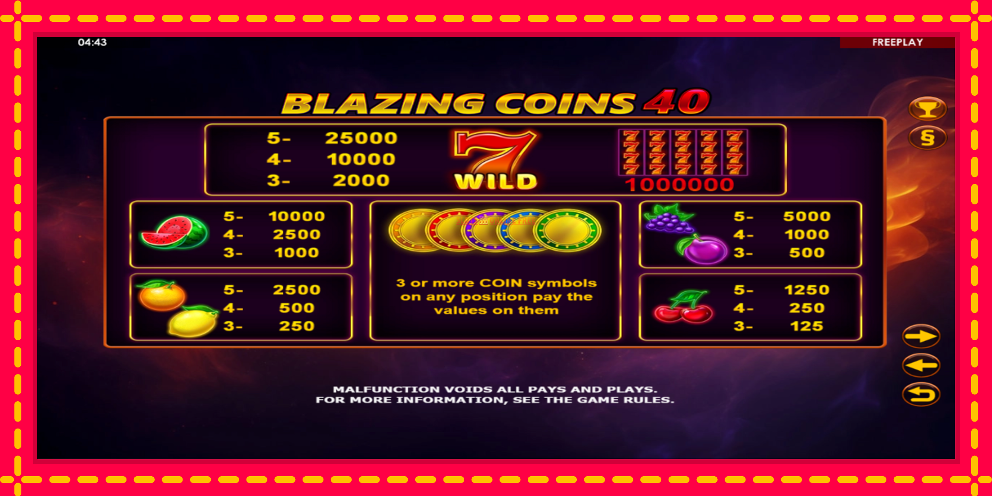 Blazing Coins 40 - spēļu automāts ar modernu grafiku