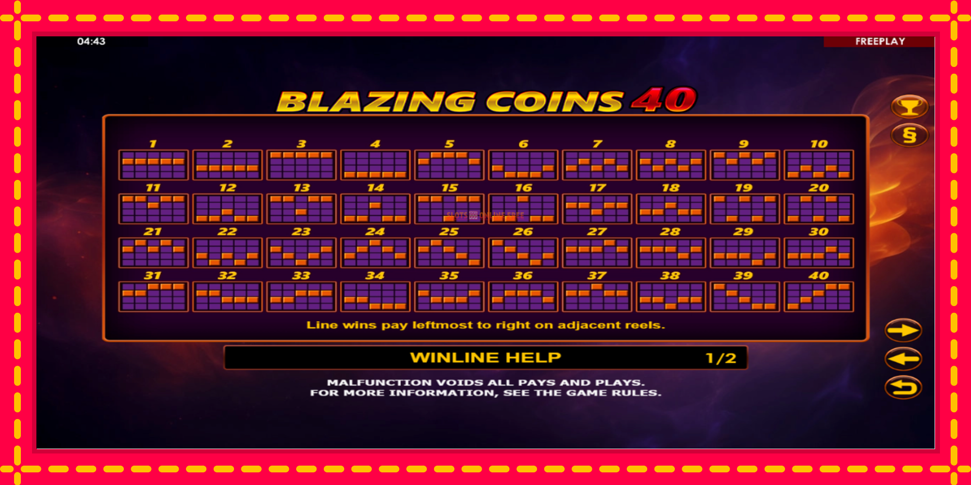 Blazing Coins 40 - spēļu automāts ar modernu grafiku