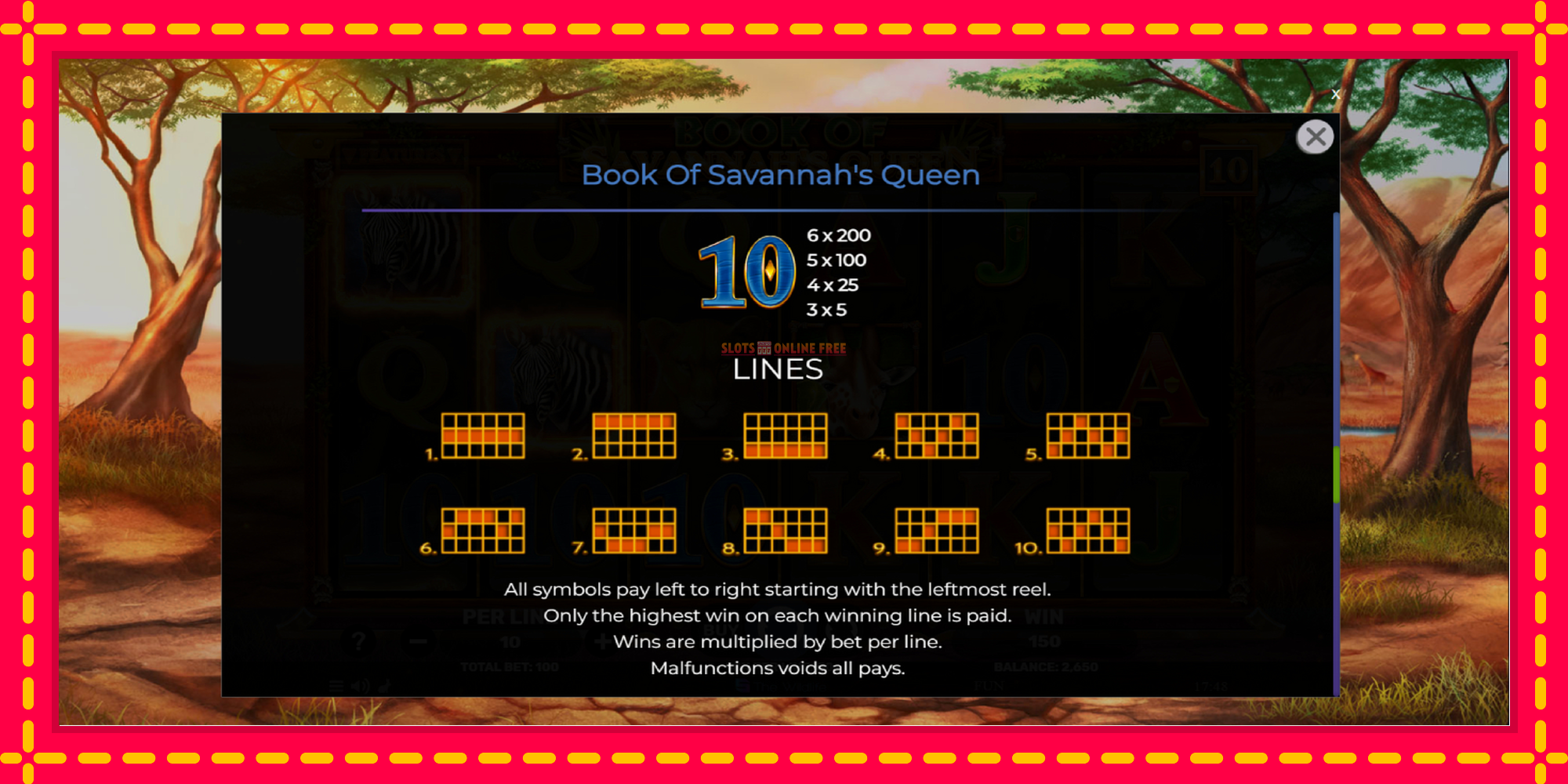 Book of Savannahs Queen - spēļu automāts ar modernu grafiku