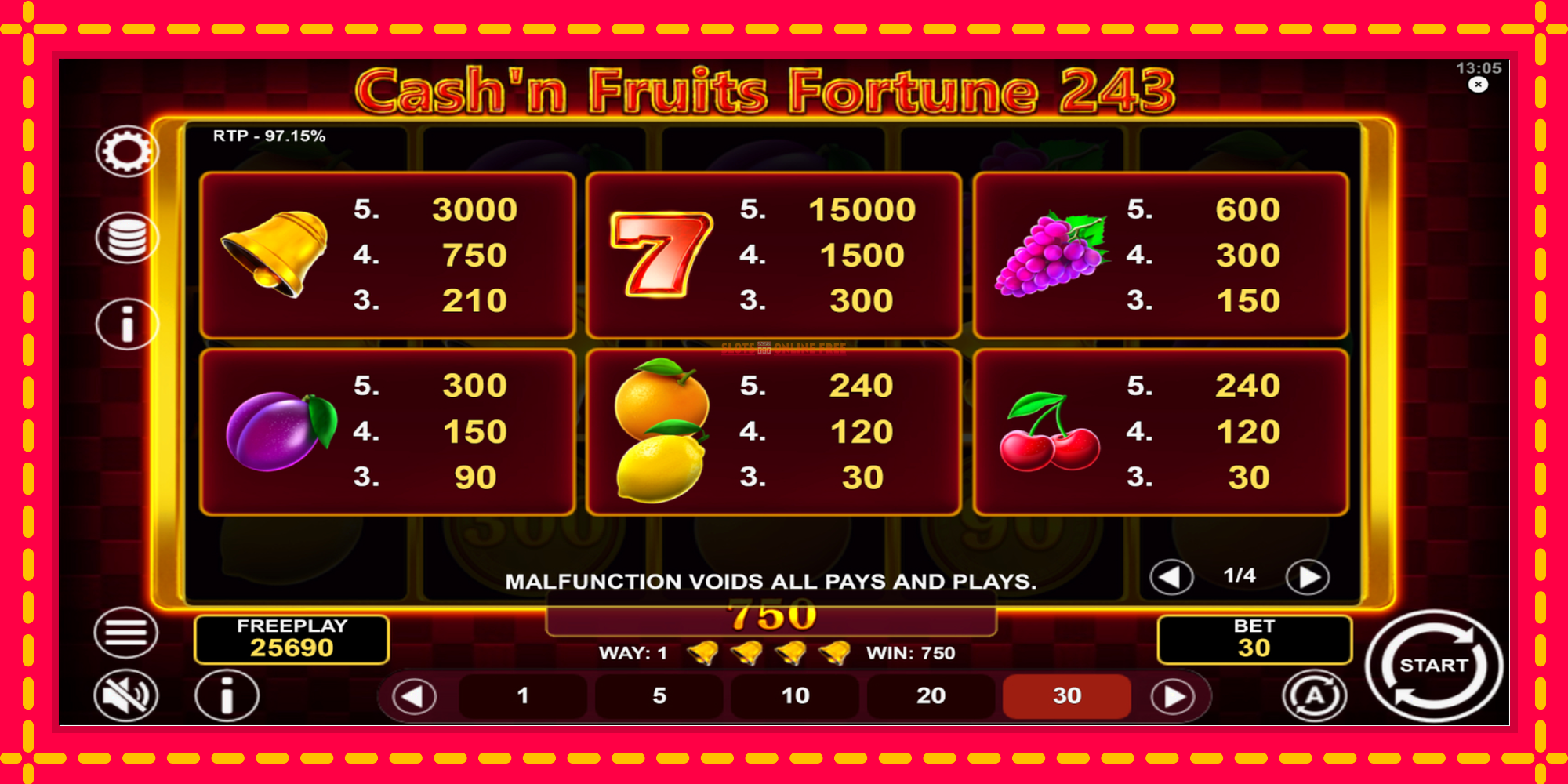 Cashn Fruits Fortune 243 - spēļu automāts ar modernu grafiku