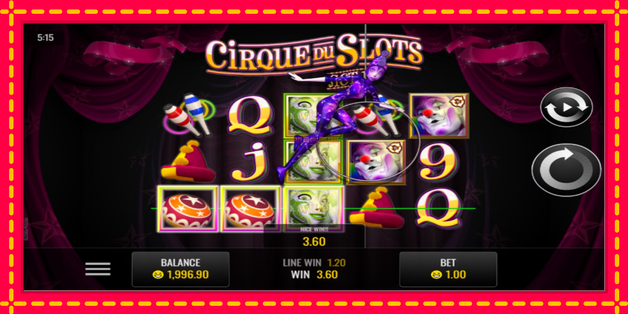 Cirque du Slots - spēļu automāts ar modernu grafiku