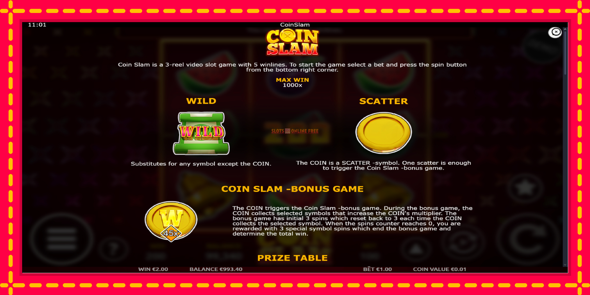 Coin Slam - spēļu automāts ar modernu grafiku