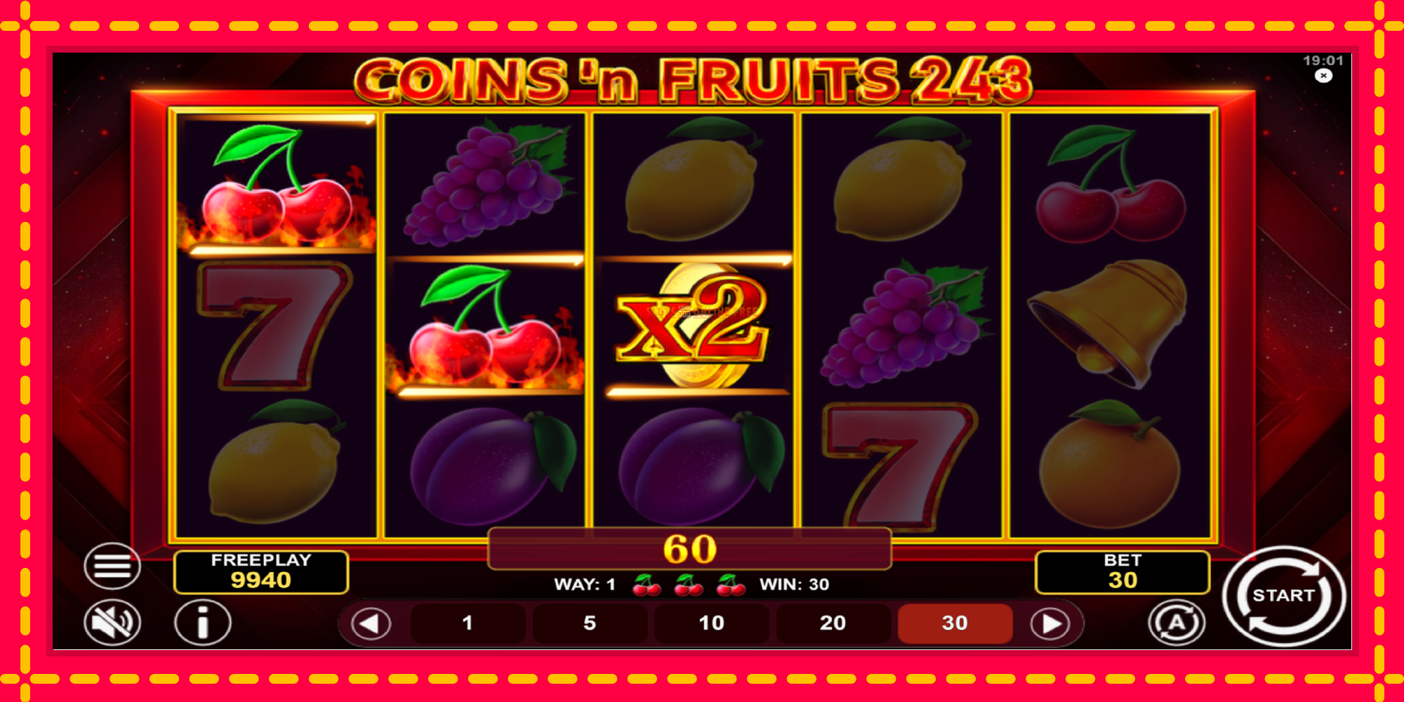 Coinsn Fruits 243 - spēļu automāts ar modernu grafiku