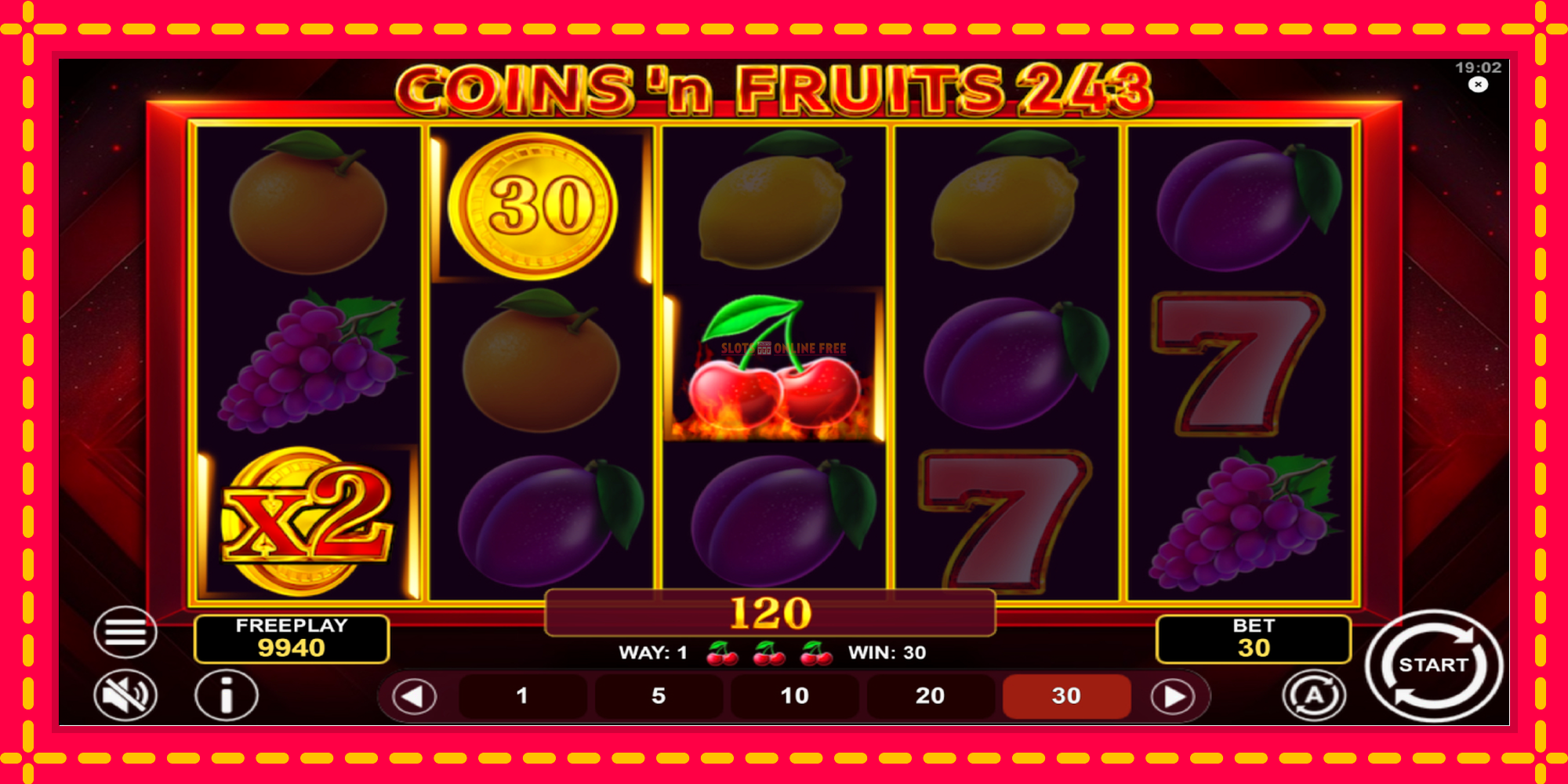 Coinsn Fruits 243 - spēļu automāts ar modernu grafiku