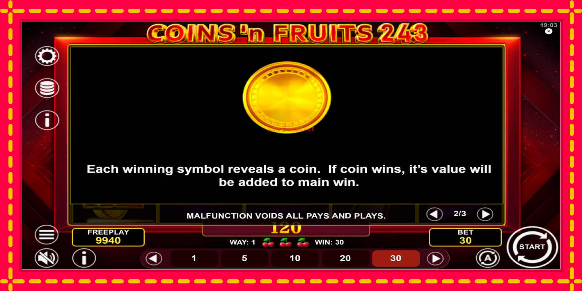 Coinsn Fruits 243 - spēļu automāts ar modernu grafiku