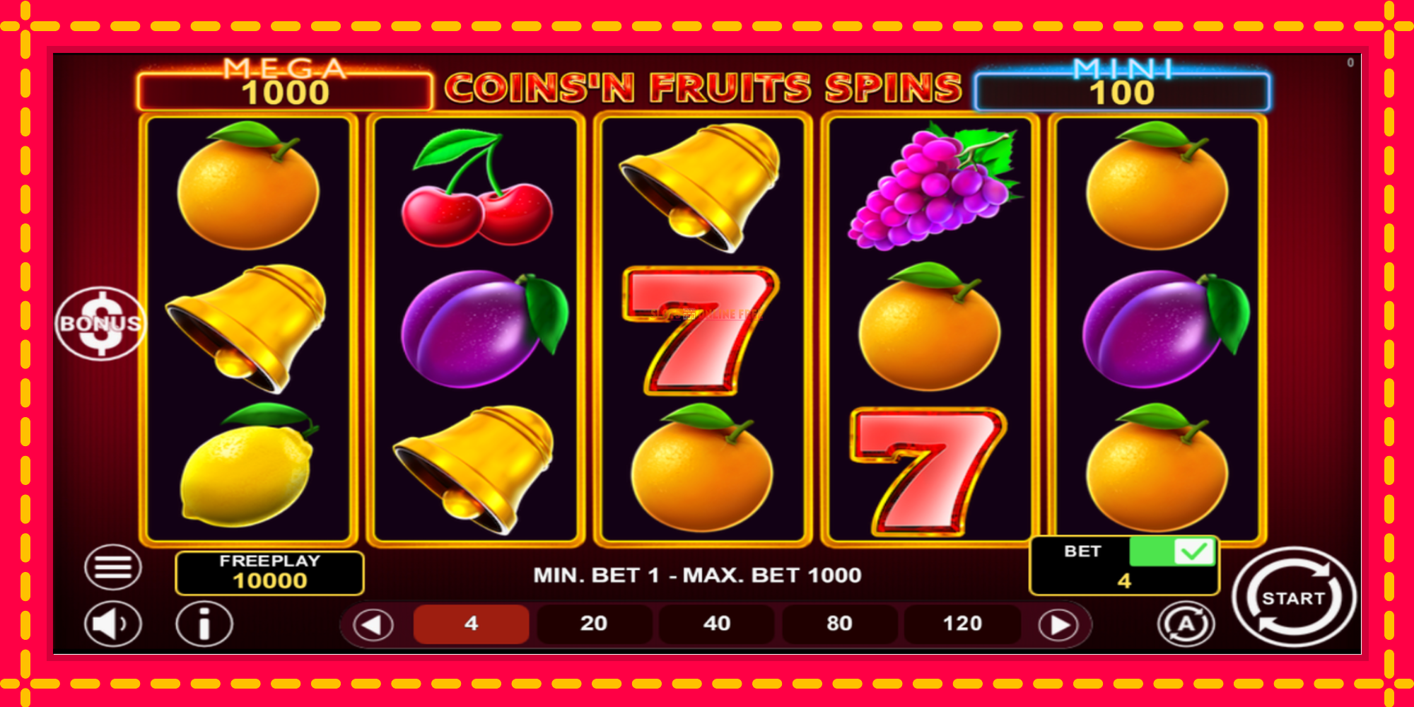 Coinsn Fruits Spins - spēļu automāts ar modernu grafiku