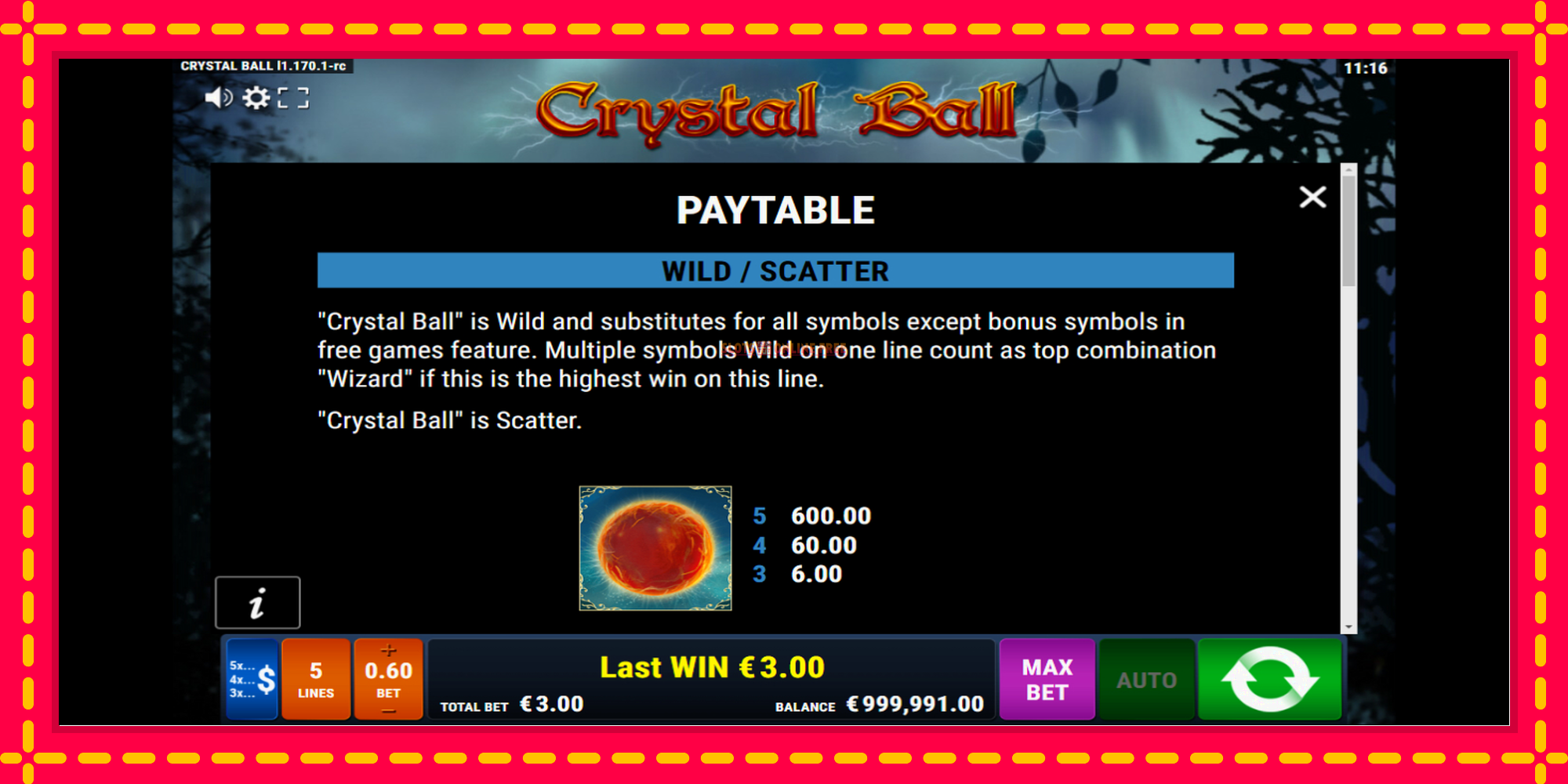 Crystal Ball - spēļu automāts ar modernu grafiku