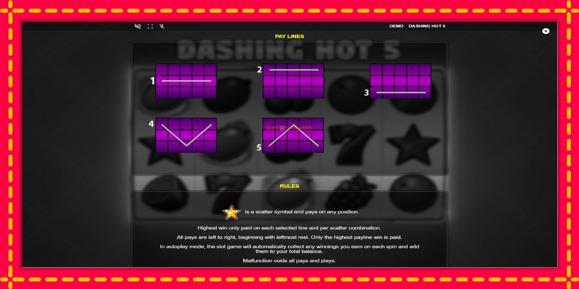 Dashing Hot 5 - spēļu automāts ar modernu grafiku