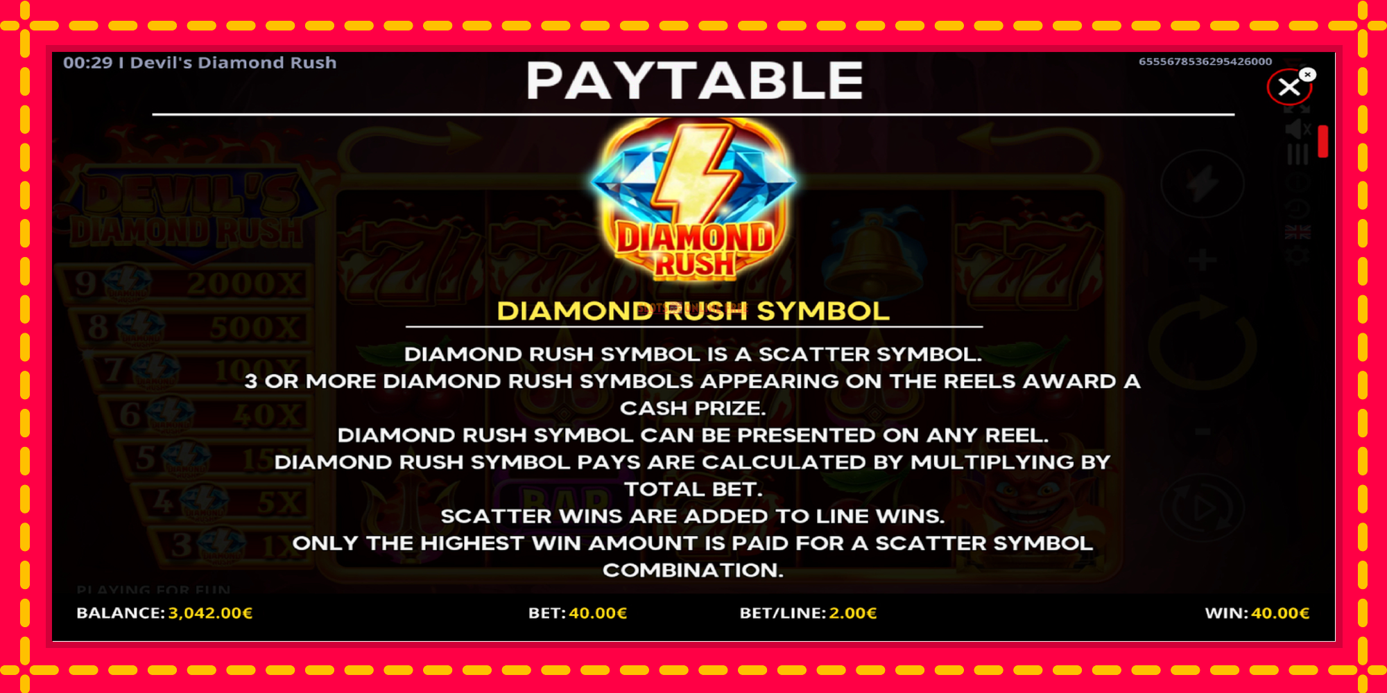 Devils Diamond Rush - spēļu automāts ar modernu grafiku