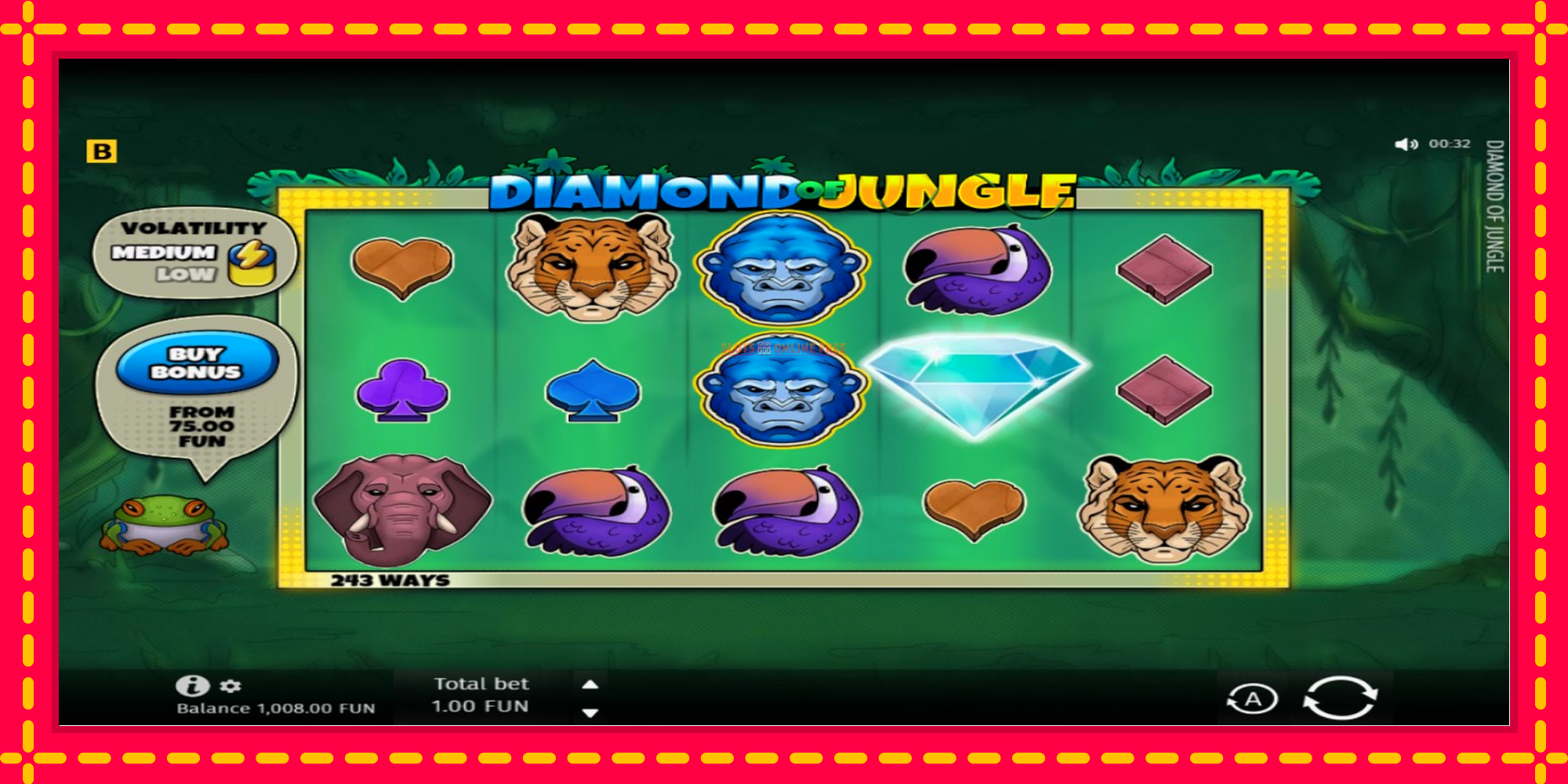 Diamond of Jungle - spēļu automāts ar modernu grafiku