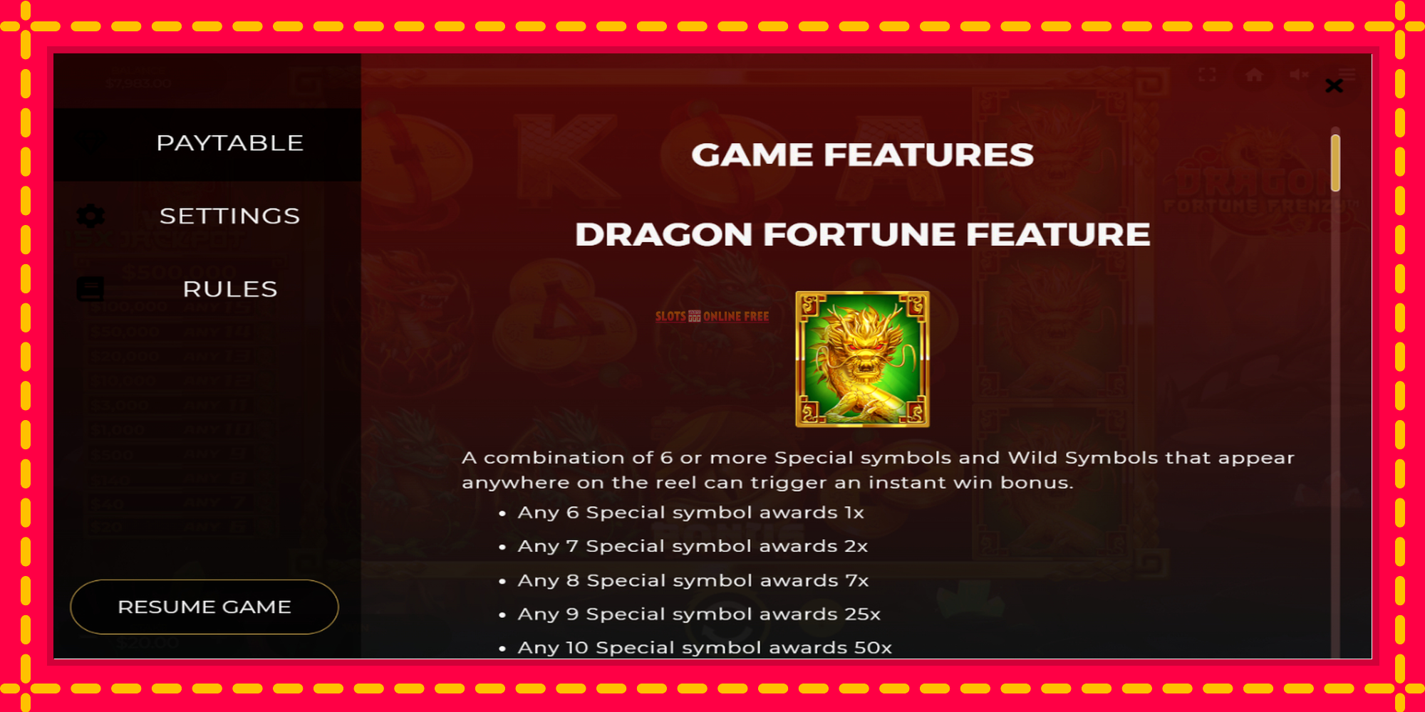 Dragon Fortune Frenzy - spēļu automāts ar modernu grafiku