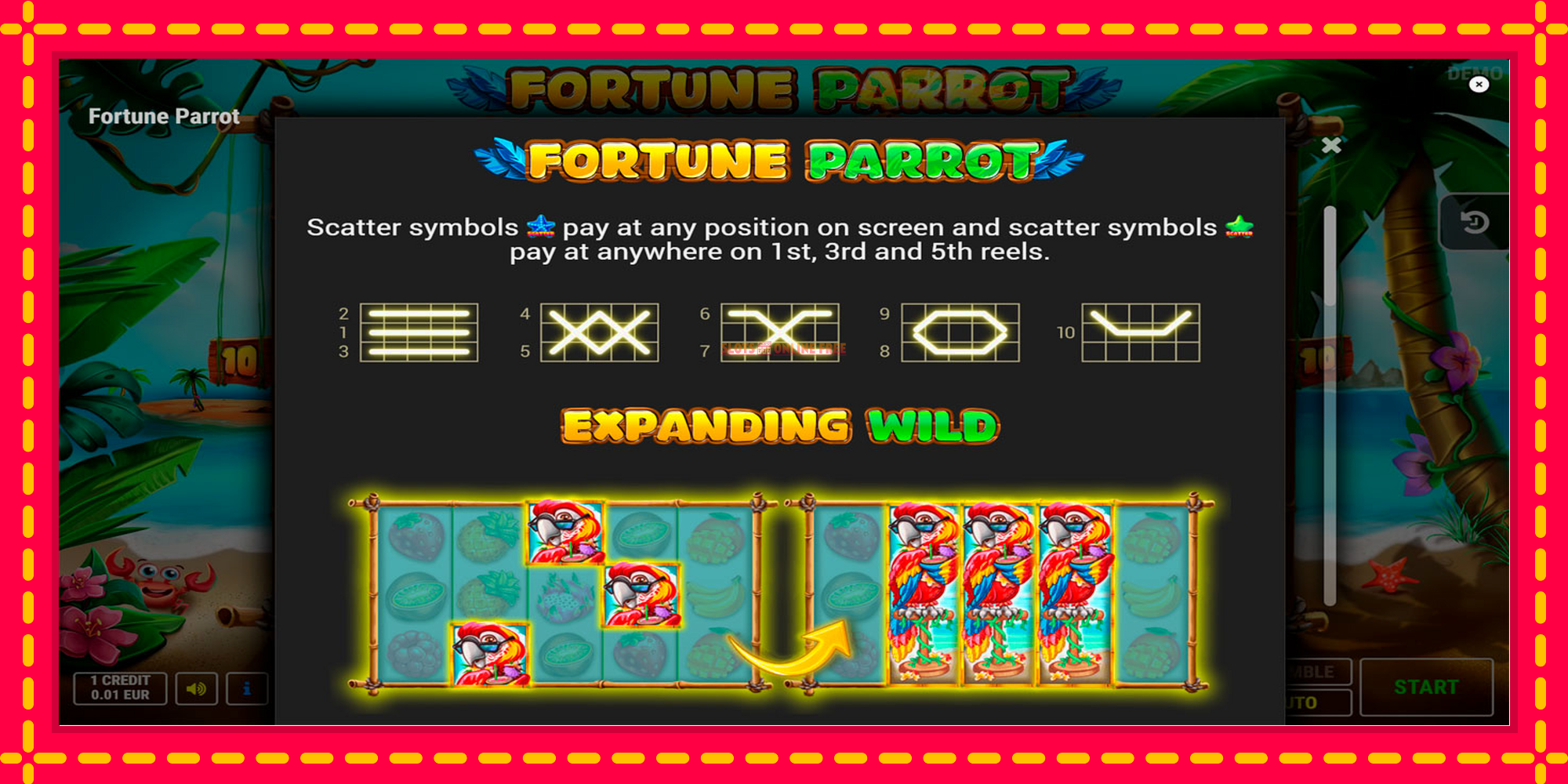 Fortune Parrot - spēļu automāts ar modernu grafiku