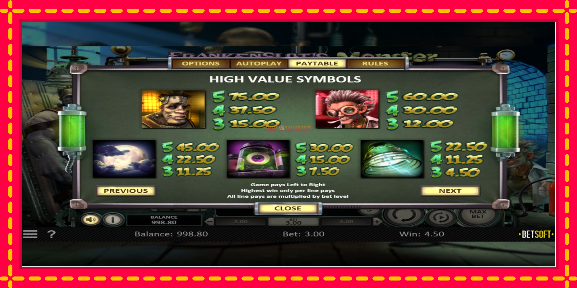 Frankenslots Monster - spēļu automāts ar modernu grafiku