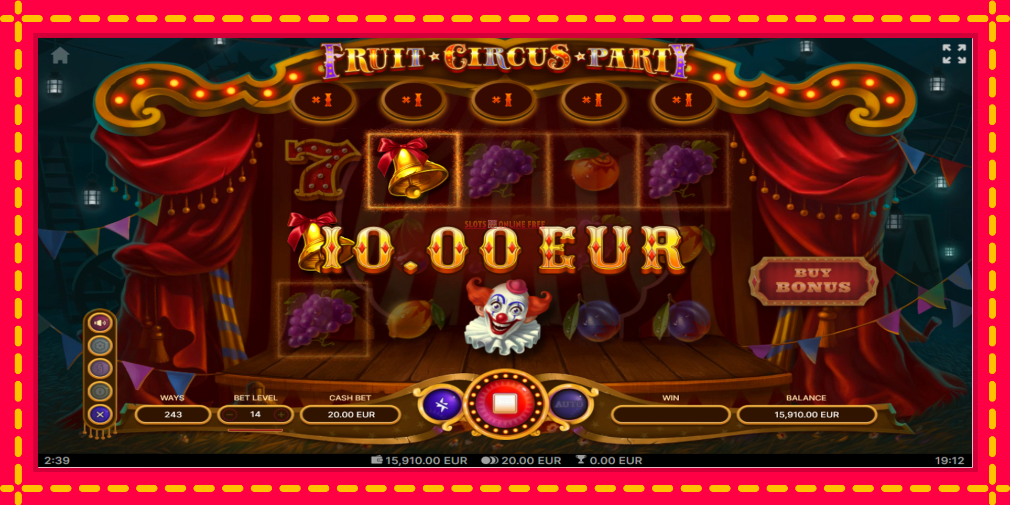 Fruit Circus Party - spēļu automāts ar modernu grafiku