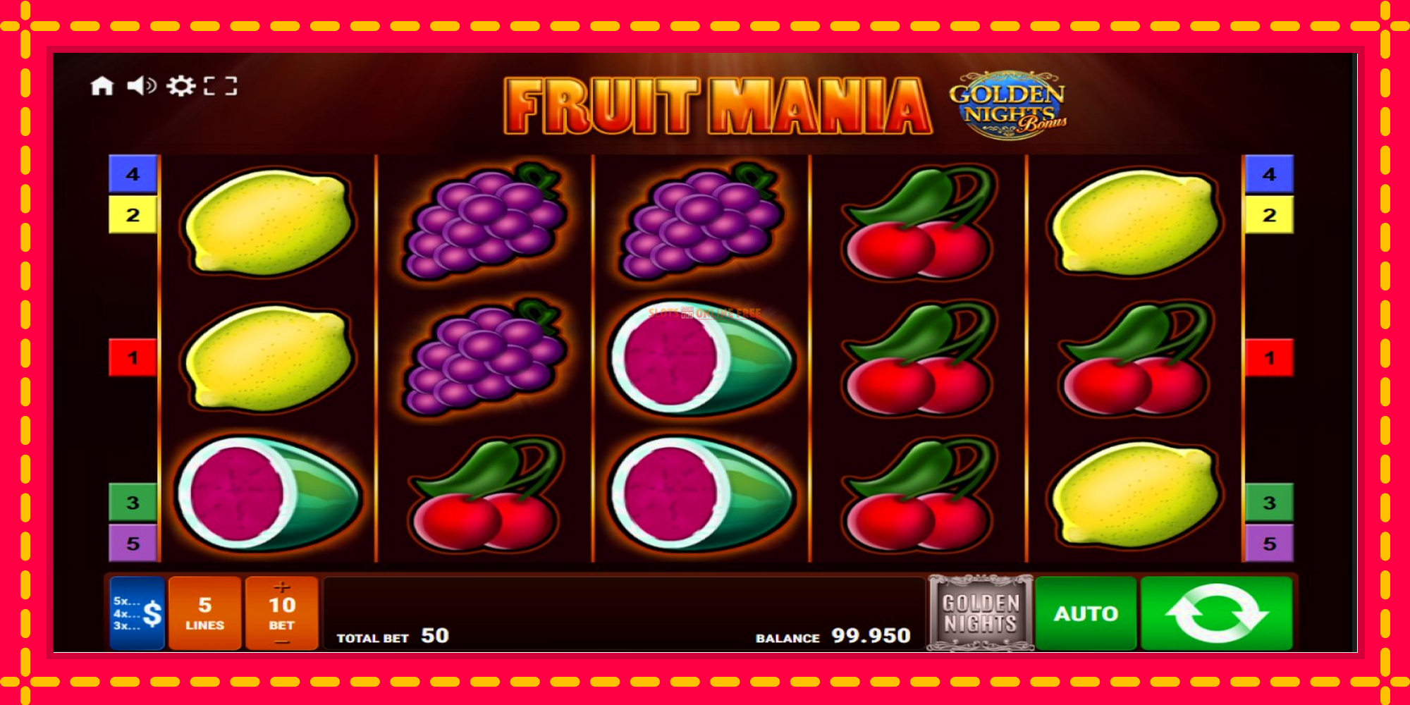 Fruit Mania Golden Nights - spēļu automāts ar modernu grafiku