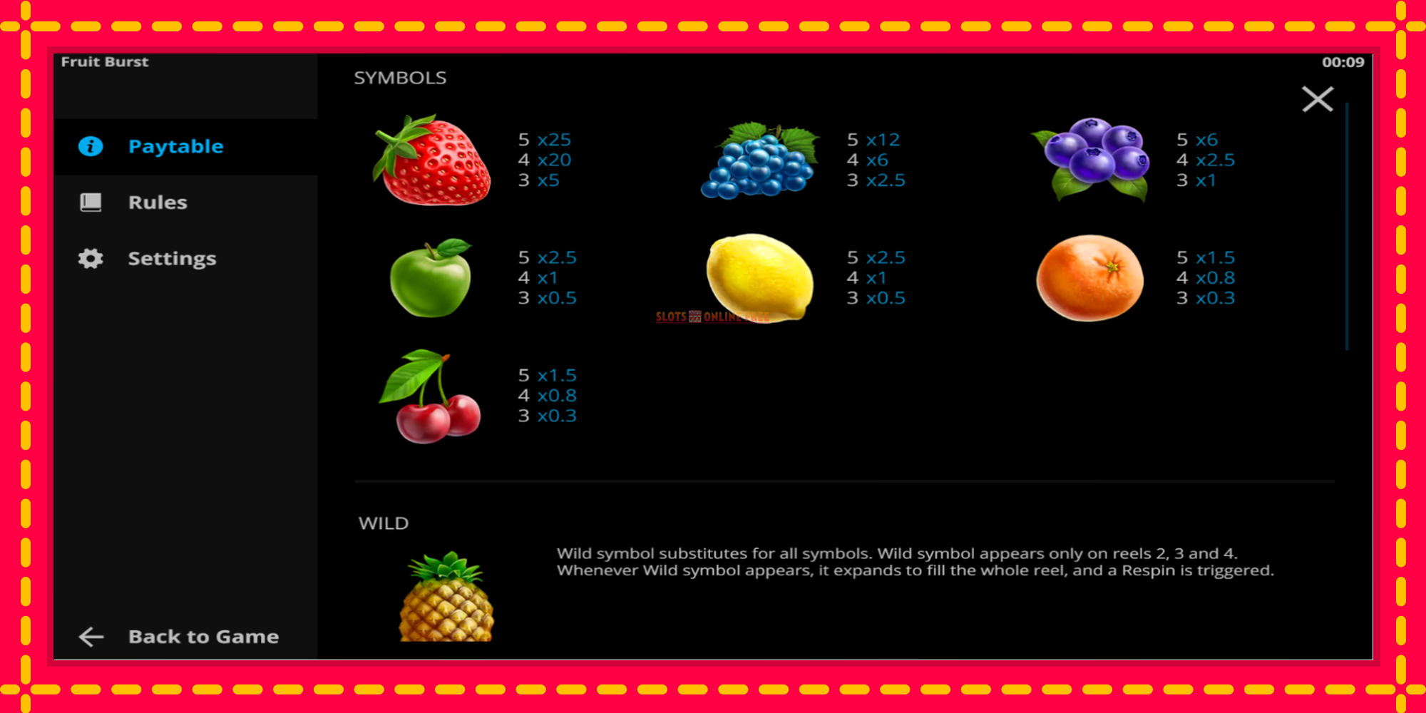 Fruitburst - spēļu automāts ar modernu grafiku