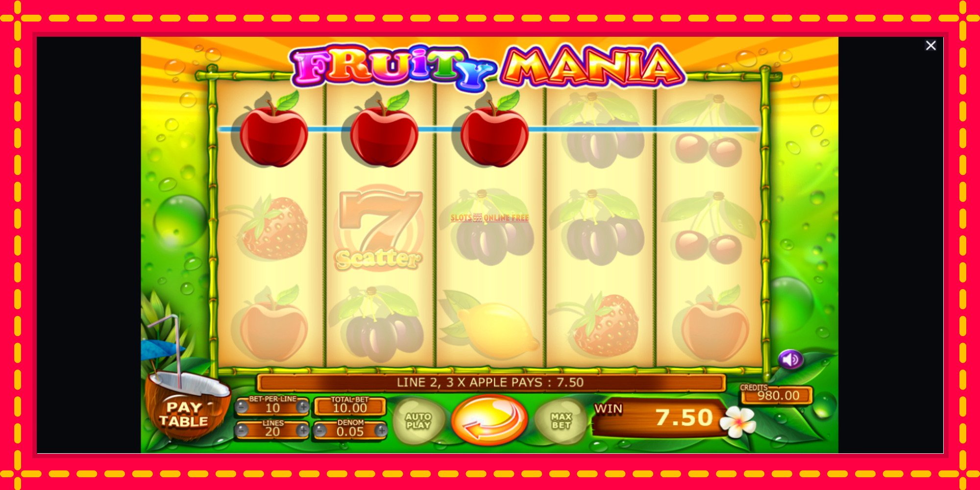 Fruity Mania - spēļu automāts ar modernu grafiku