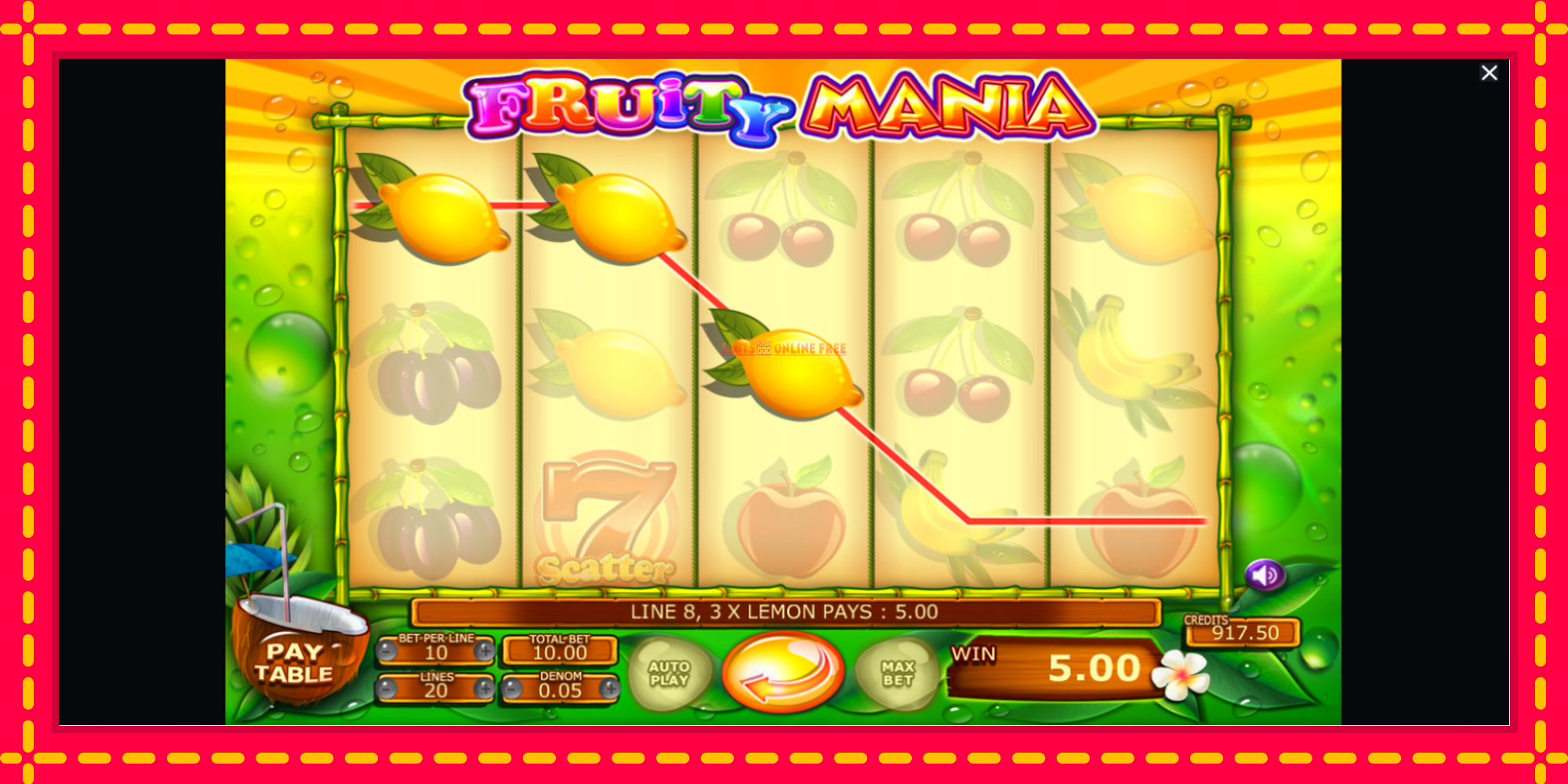 Fruity Mania - spēļu automāts ar modernu grafiku