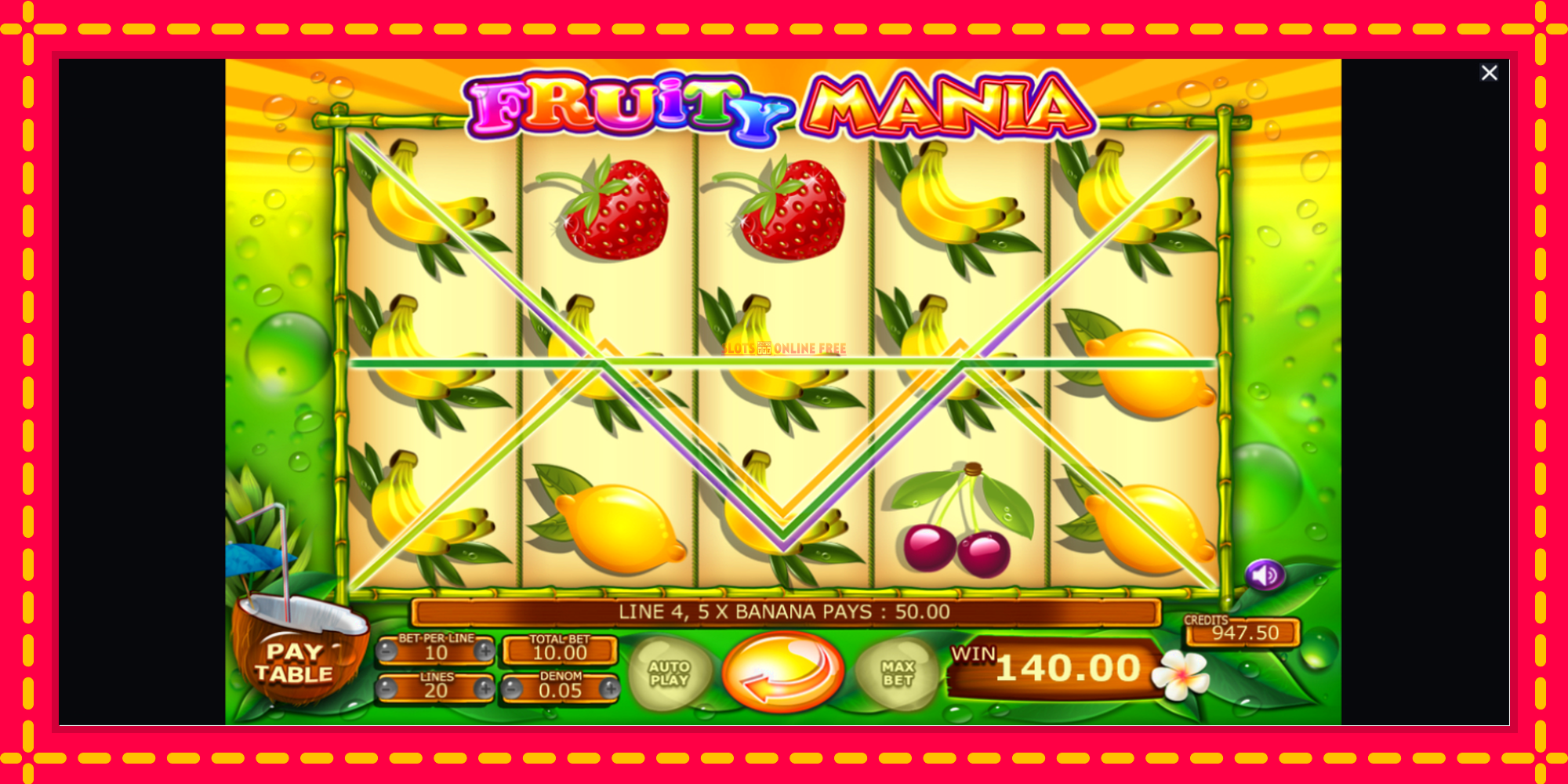 Fruity Mania - spēļu automāts ar modernu grafiku