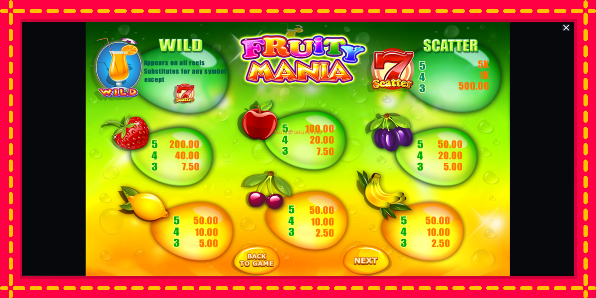 Fruity Mania - spēļu automāts ar modernu grafiku