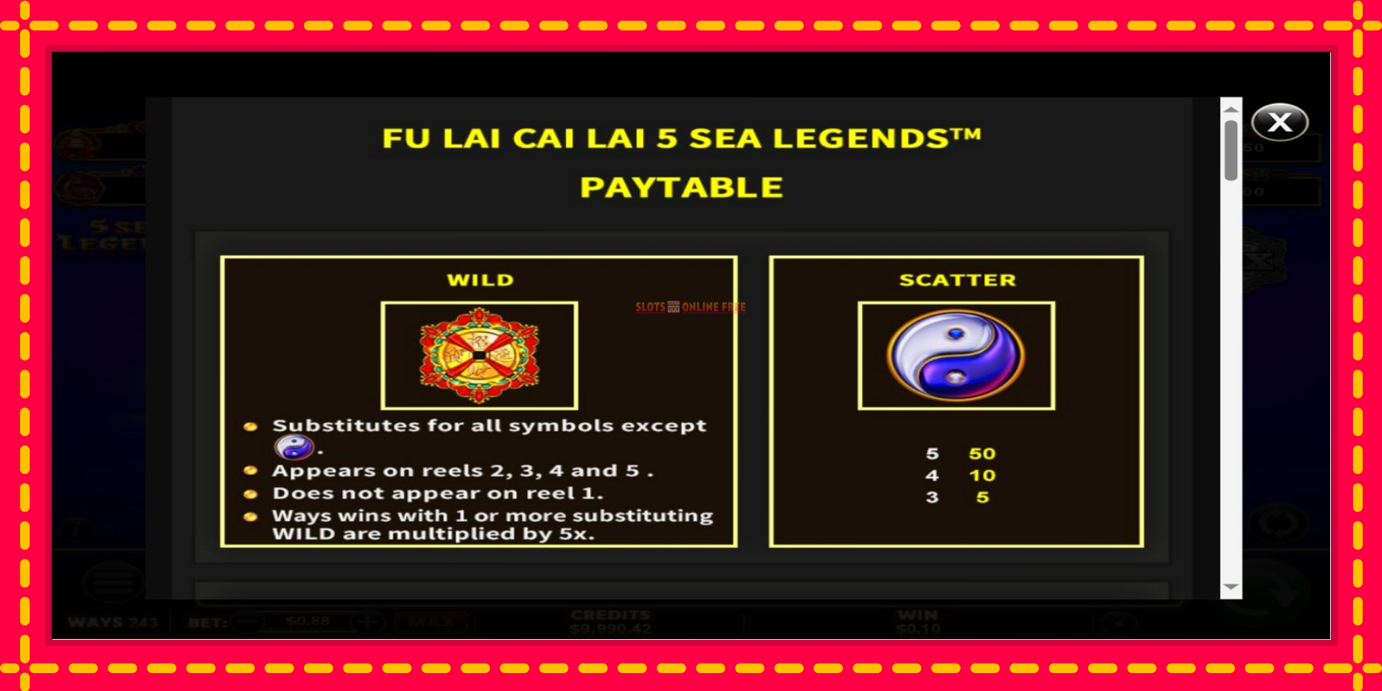 Fu Lai Cai Lai 5 Sea Legends - spēļu automāts ar modernu grafiku