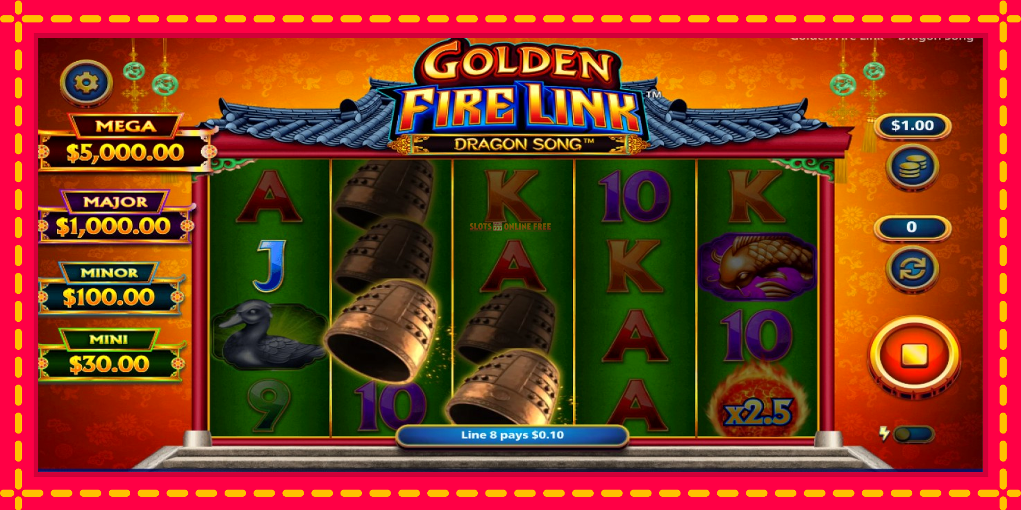 Golden Fire Link Dragon Song - spēļu automāts ar modernu grafiku