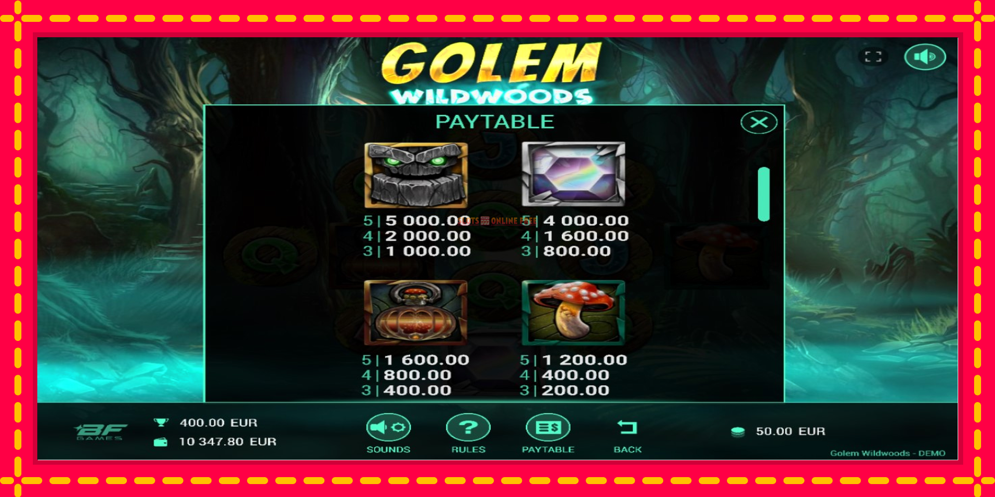 Golem Wildwoods - spēļu automāts ar modernu grafiku