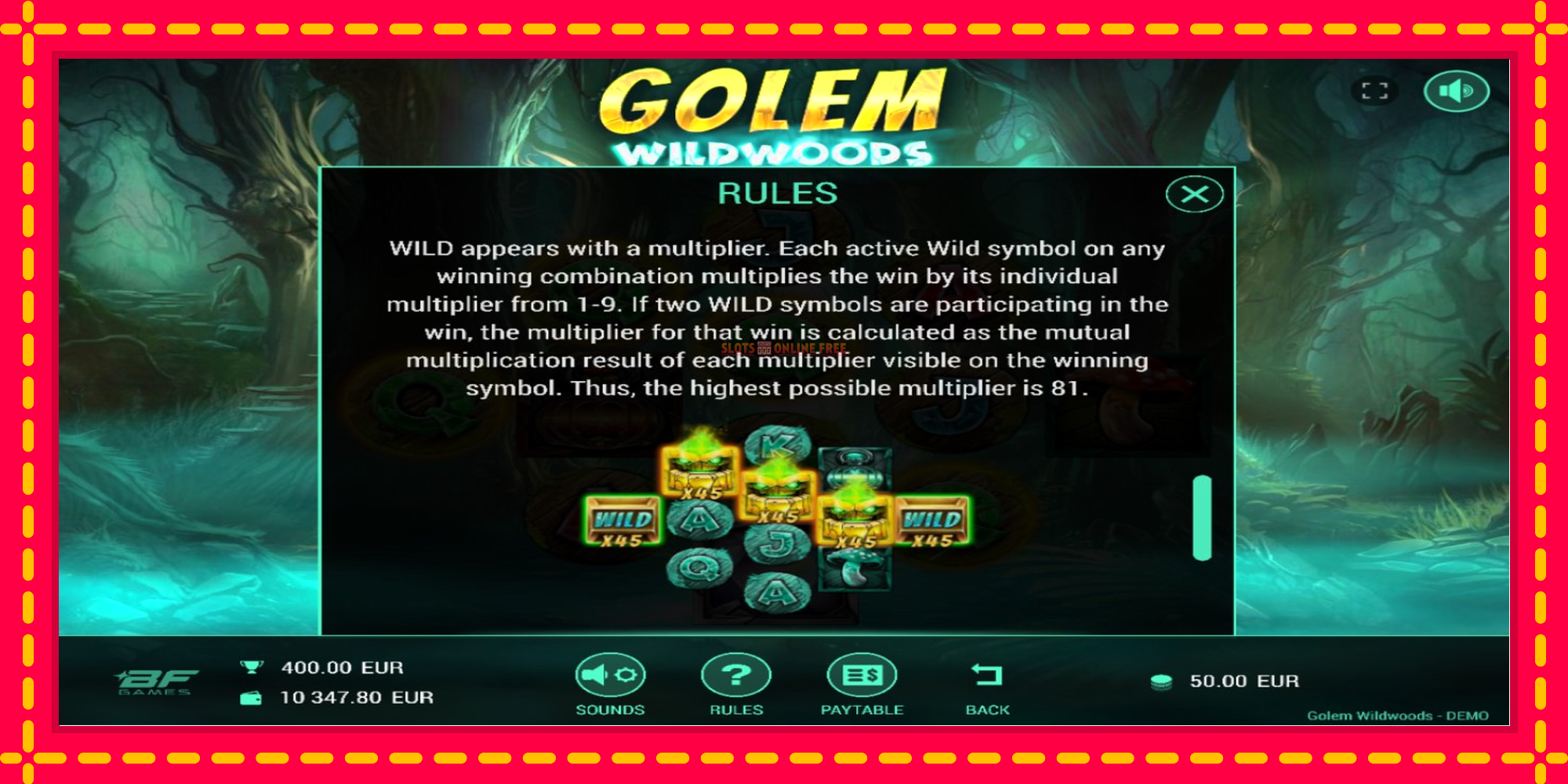 Golem Wildwoods - spēļu automāts ar modernu grafiku