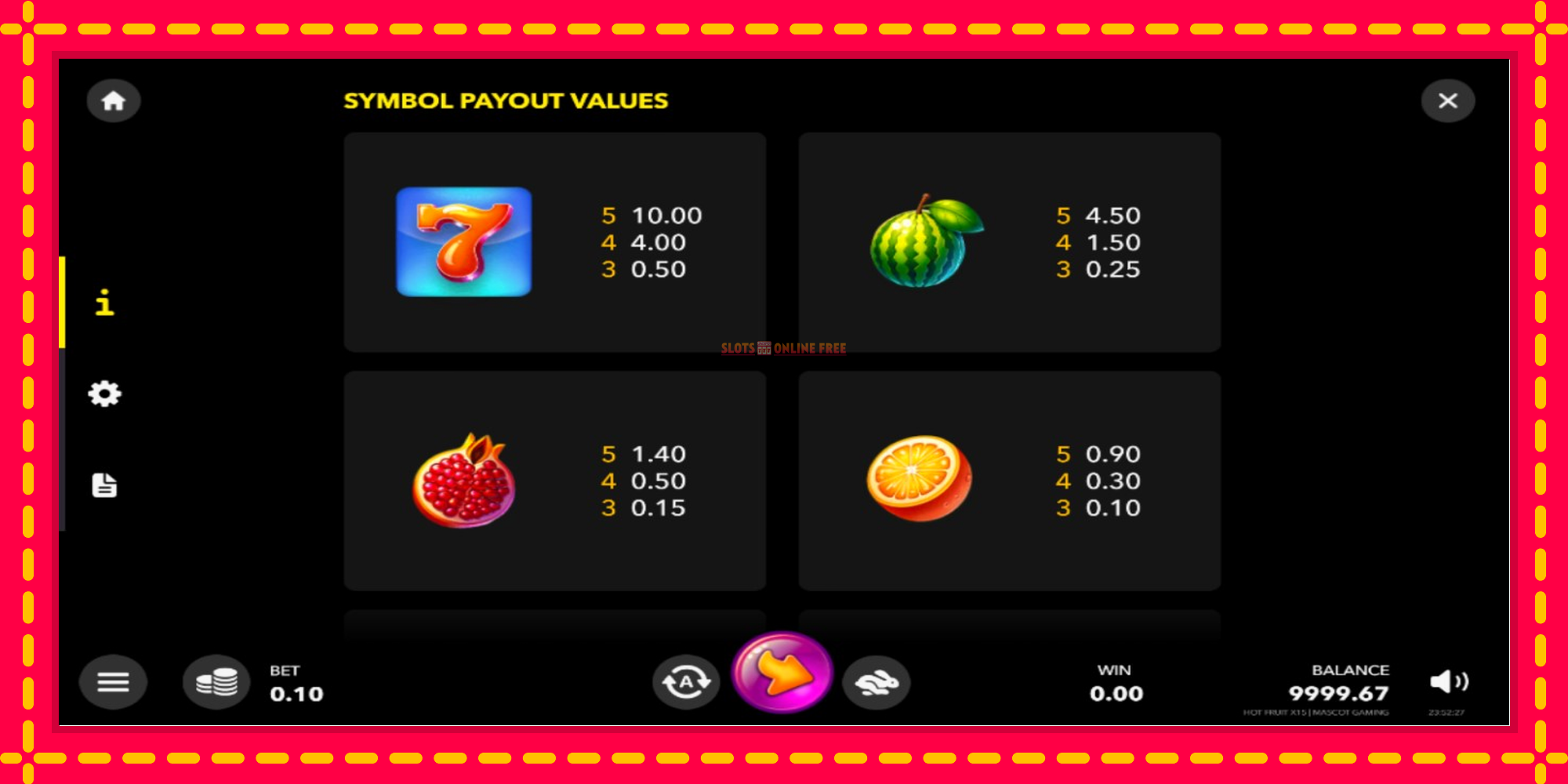 Hot Fruit x15 - spēļu automāts ar modernu grafiku