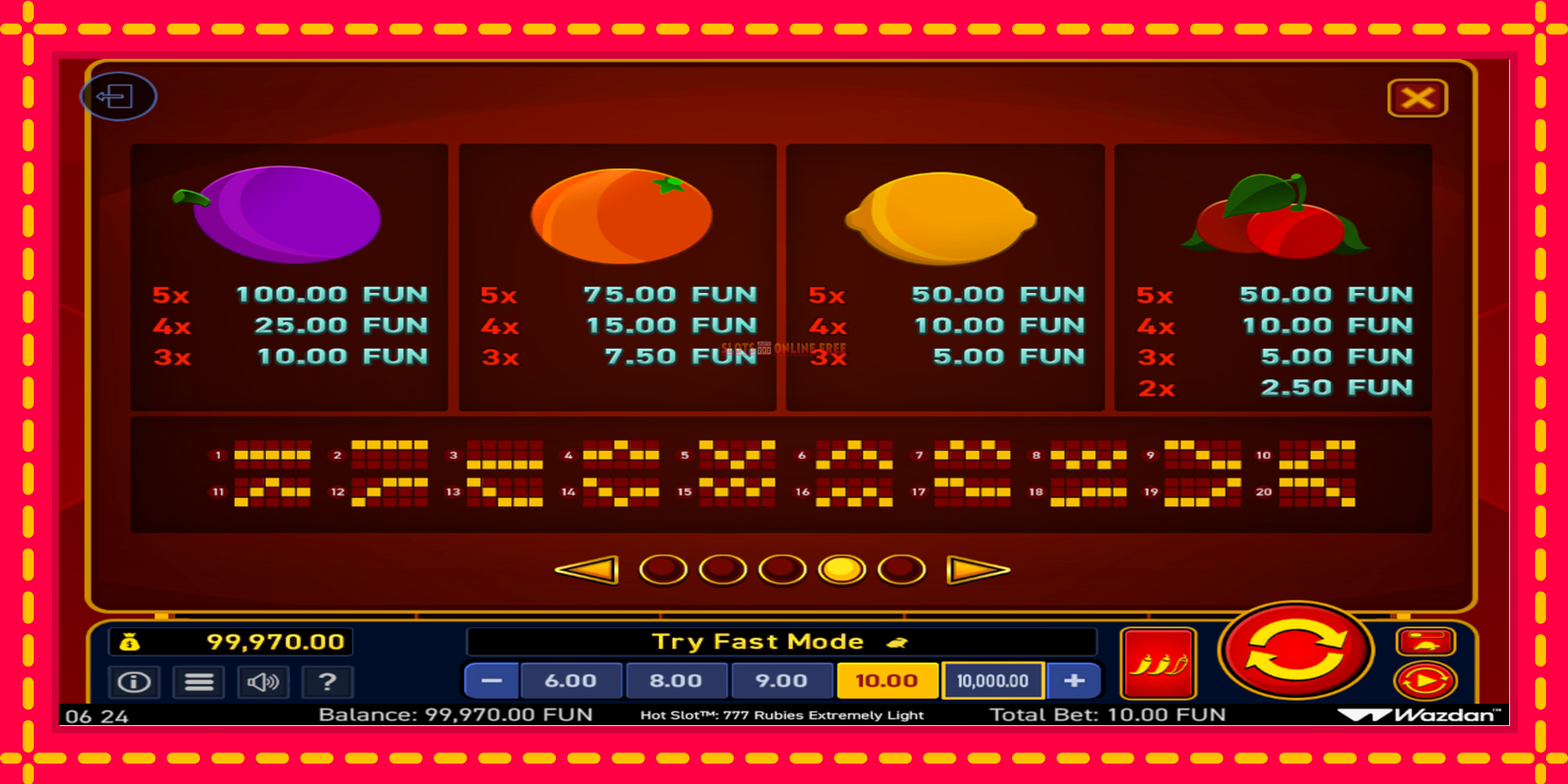 Hot Slot 777 Rubies Extremely Light - spēļu automāts ar modernu grafiku