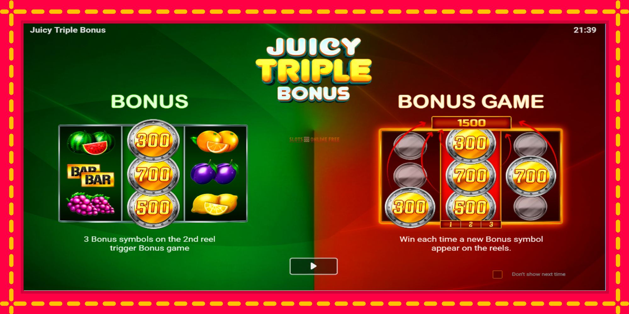 Juicy Triple Bonus - spēļu automāts ar modernu grafiku