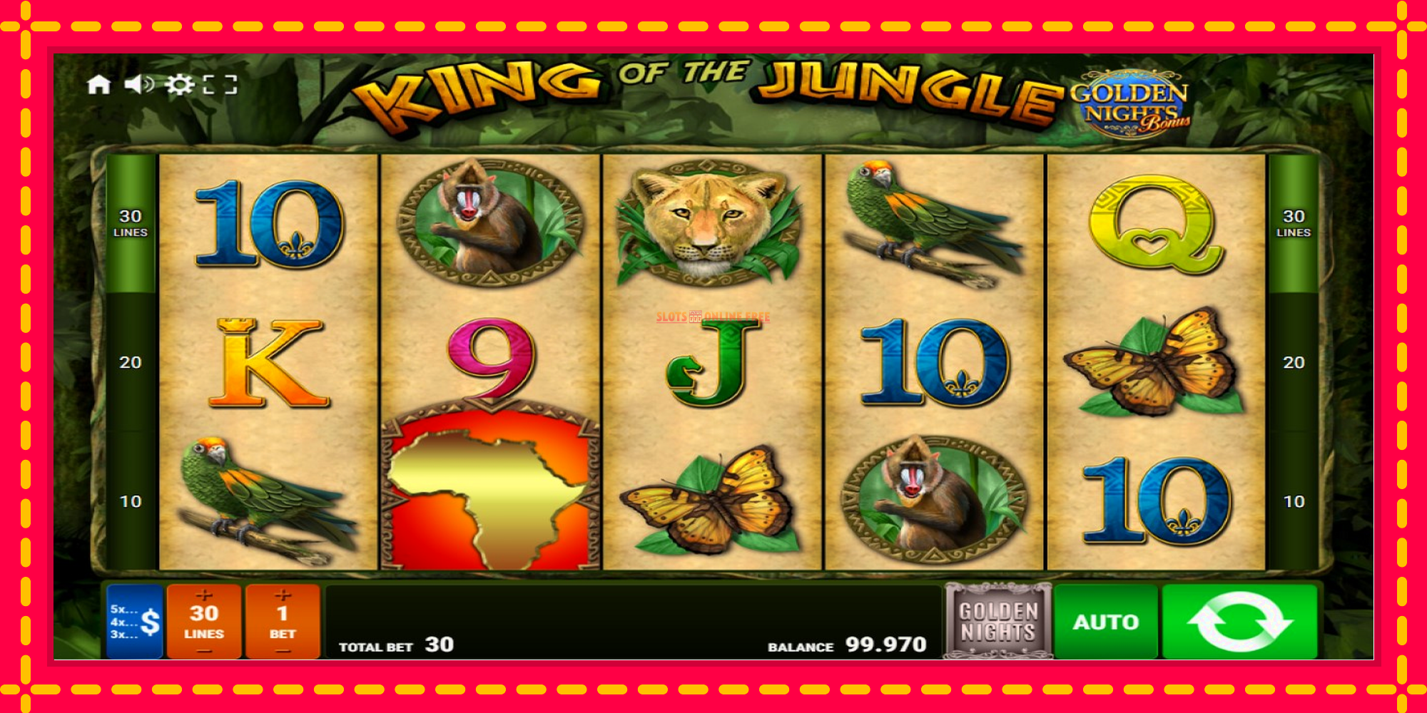 King of the Jungle Golden Nights - spēļu automāts ar modernu grafiku