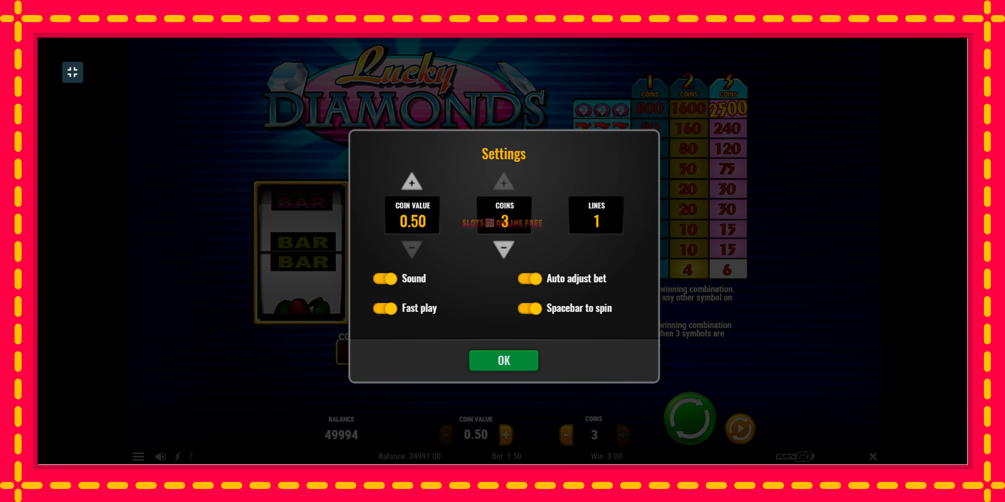 Lucky Diamonds - spēļu automāts ar modernu grafiku