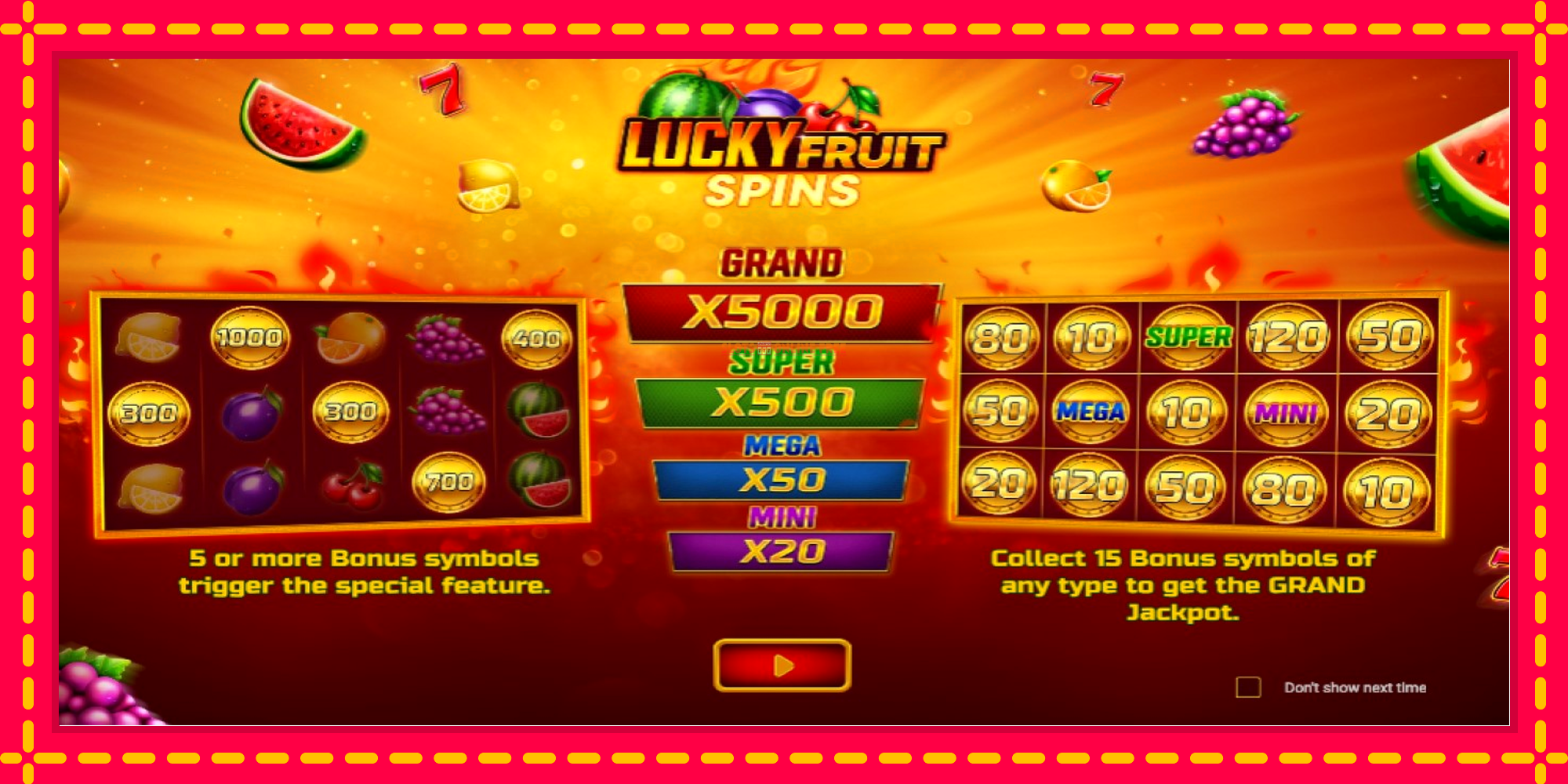 Lucky Fruit Spins Bonus Buy - spēļu automāts ar modernu grafiku