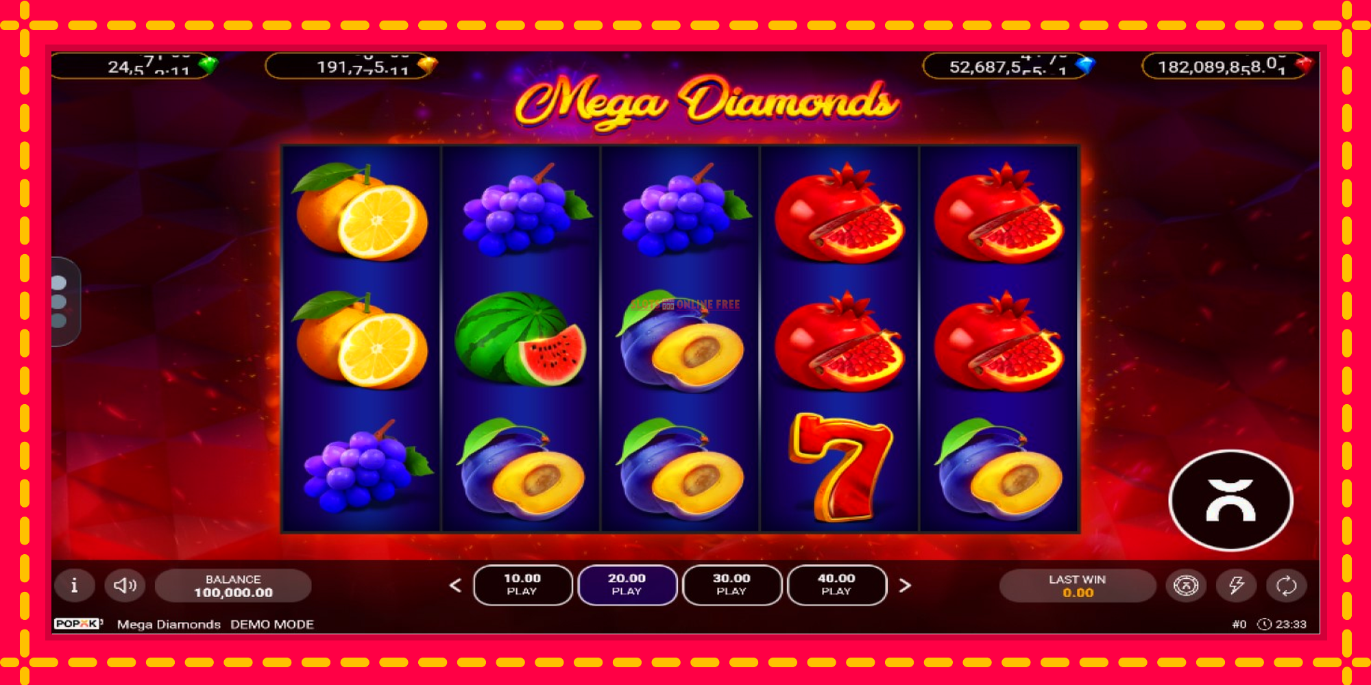 Mega Diamonds - spēļu automāts ar modernu grafiku