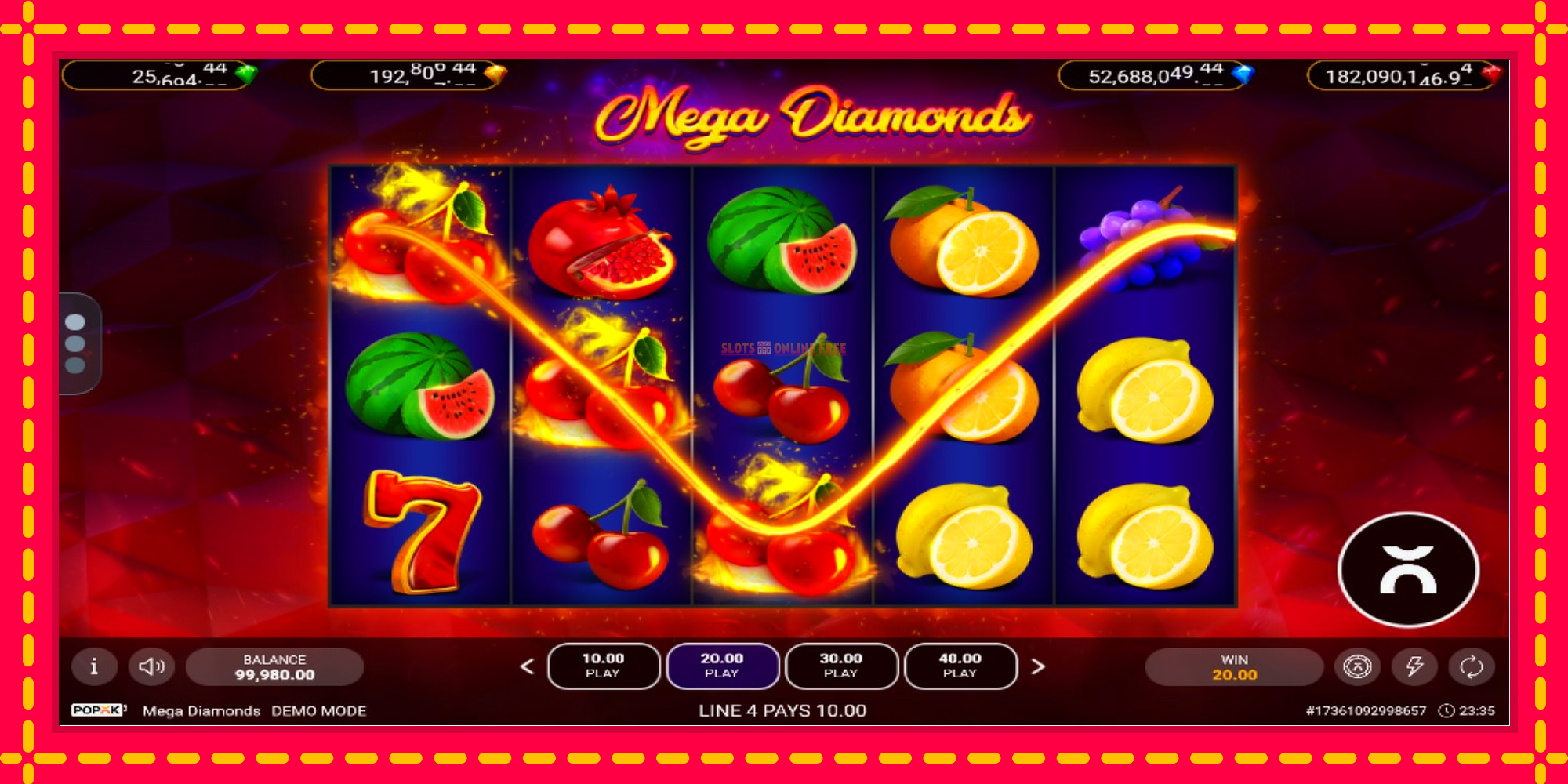 Mega Diamonds - spēļu automāts ar modernu grafiku