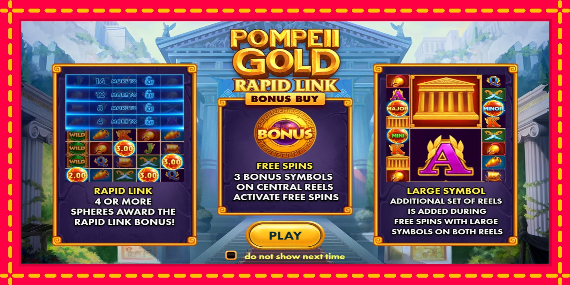 Pompeii Gold Rapid Link Bonus Buy - spēļu automāts ar modernu grafiku